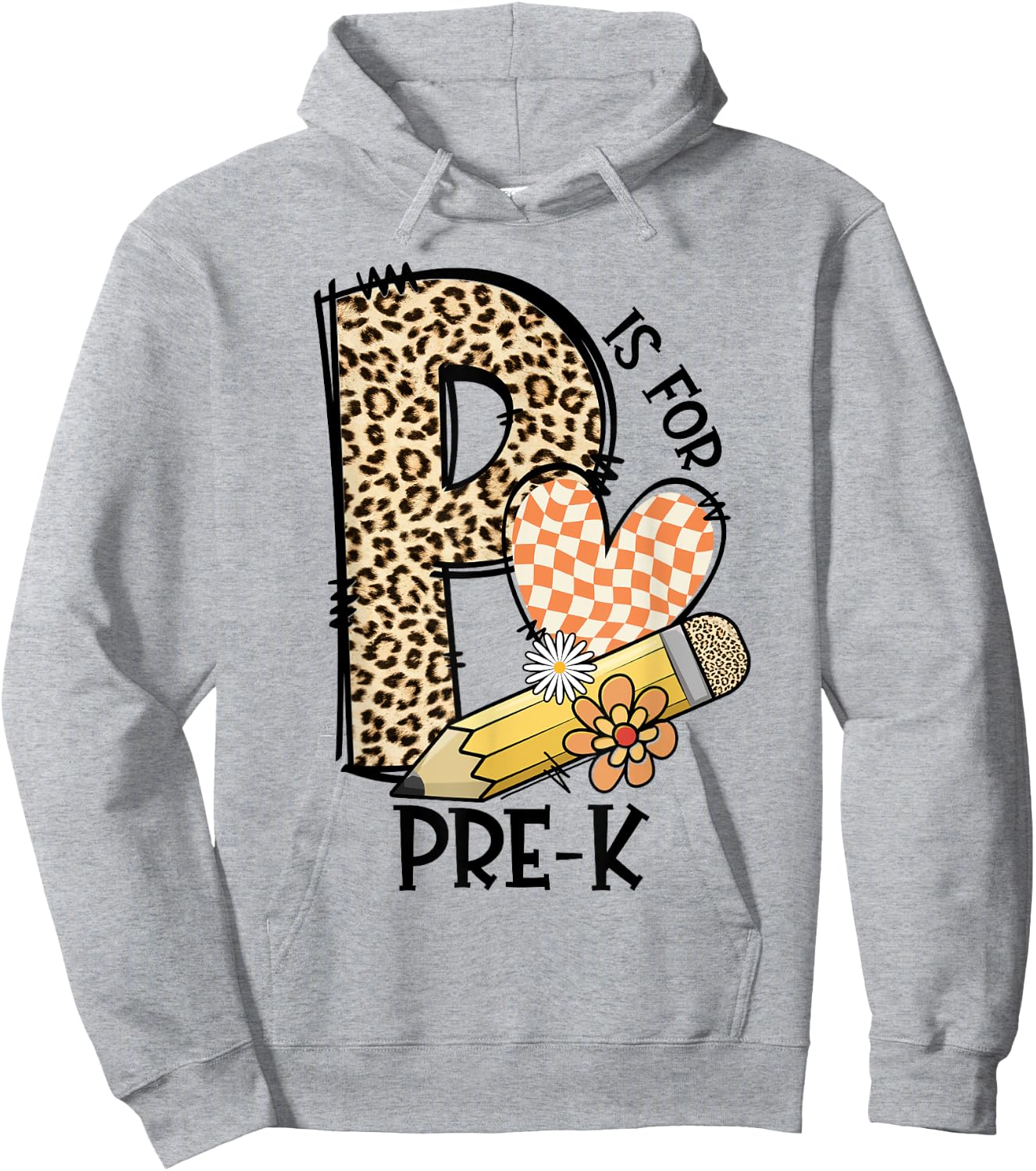 P Is For Pre K Teacher Leopard First Day Of School Women Girls Kids Hoodie - Hoodie | Ash