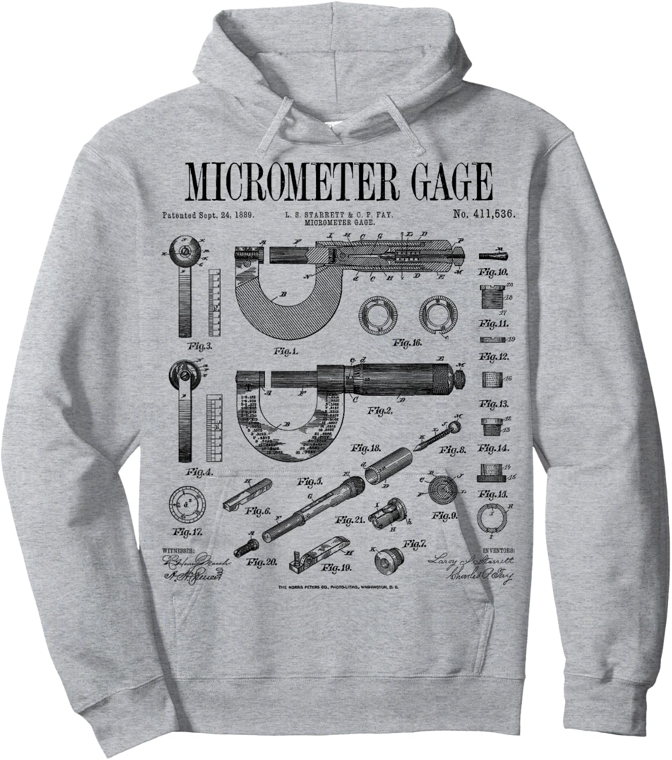 Micrometer Gage Mechanical Engineer Vintage Patent Print Hoodie - Hoodie | Ash