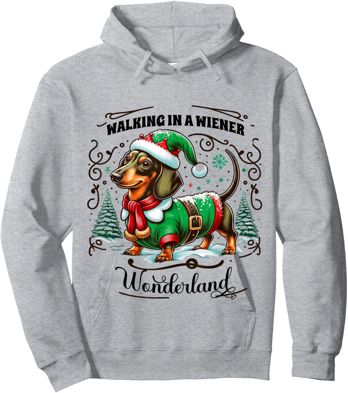 Dachshund Christmas Walking In A Wiener Wonderland Cute Dog Men Women Kids Hoodie - Hoodie | Ash