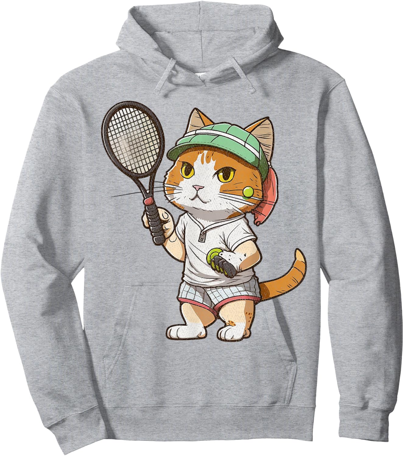Vintage Cat Playing Tennis, Tennis Racquet, Kitties Lover Hoodie - Hoodie | Ash