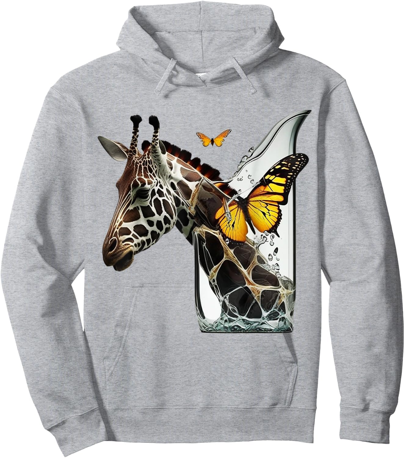 Giraffe Butterfly Art Animal Hoodie - Hoodie | Ash