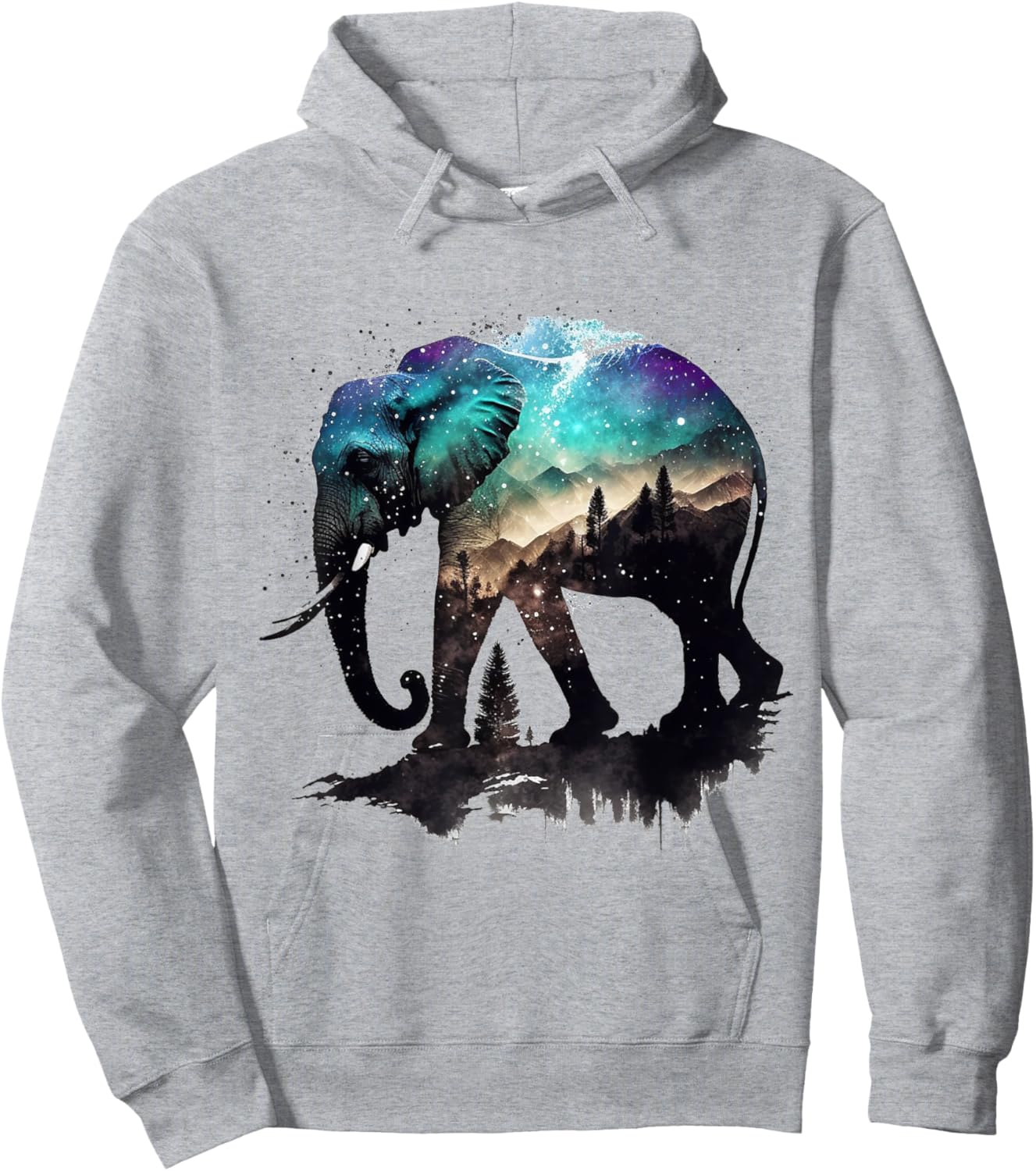 Elephant Art Mountains Astronomy Colourful Animal Elephant Hoodie - Hoodie | Ash
