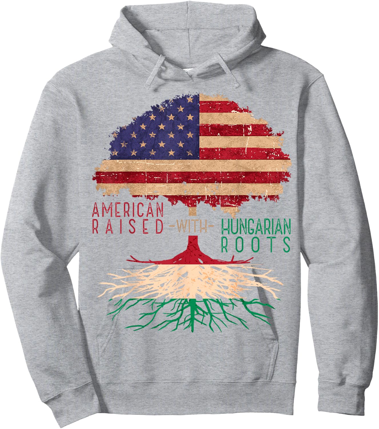 American Raised with Hungarian Roots America Hungary Flag Hoodie - Hoodie | Ash