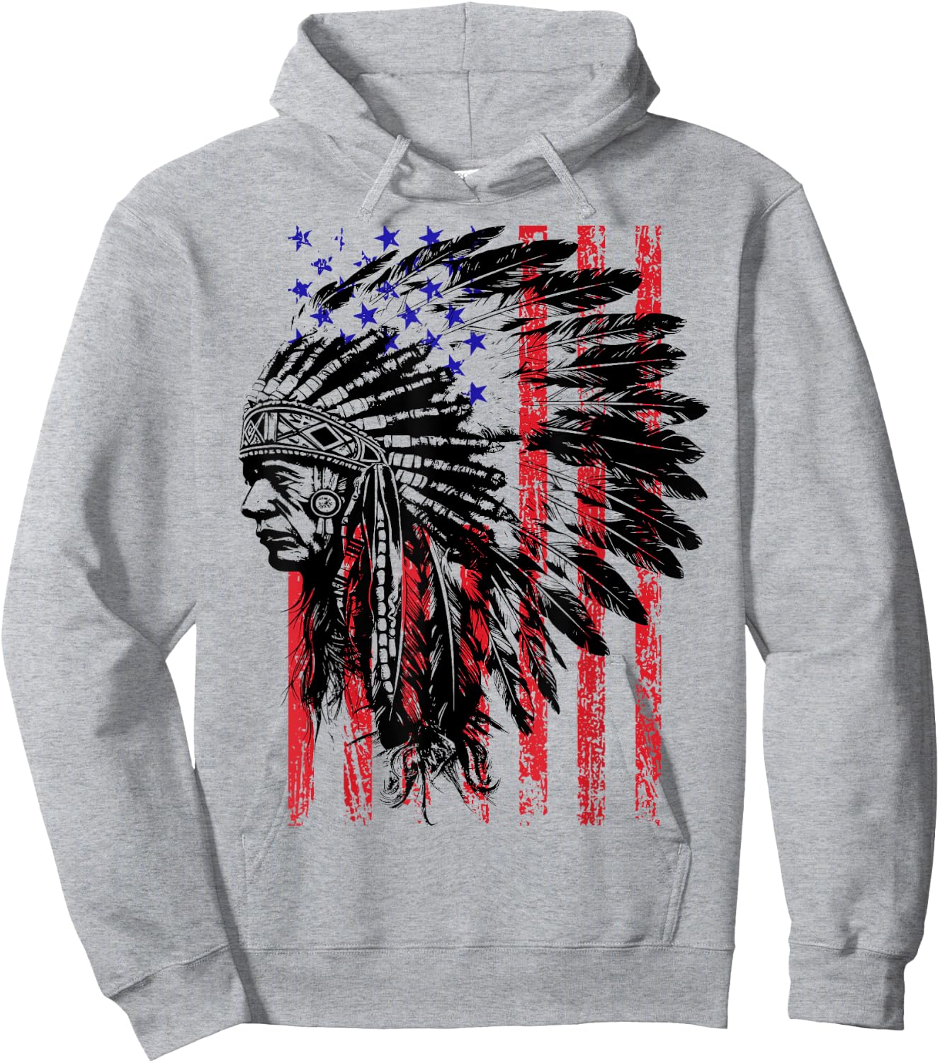 Native American Indian Headdress American Flag 4th of July Hoodie - Hoodie | Ash