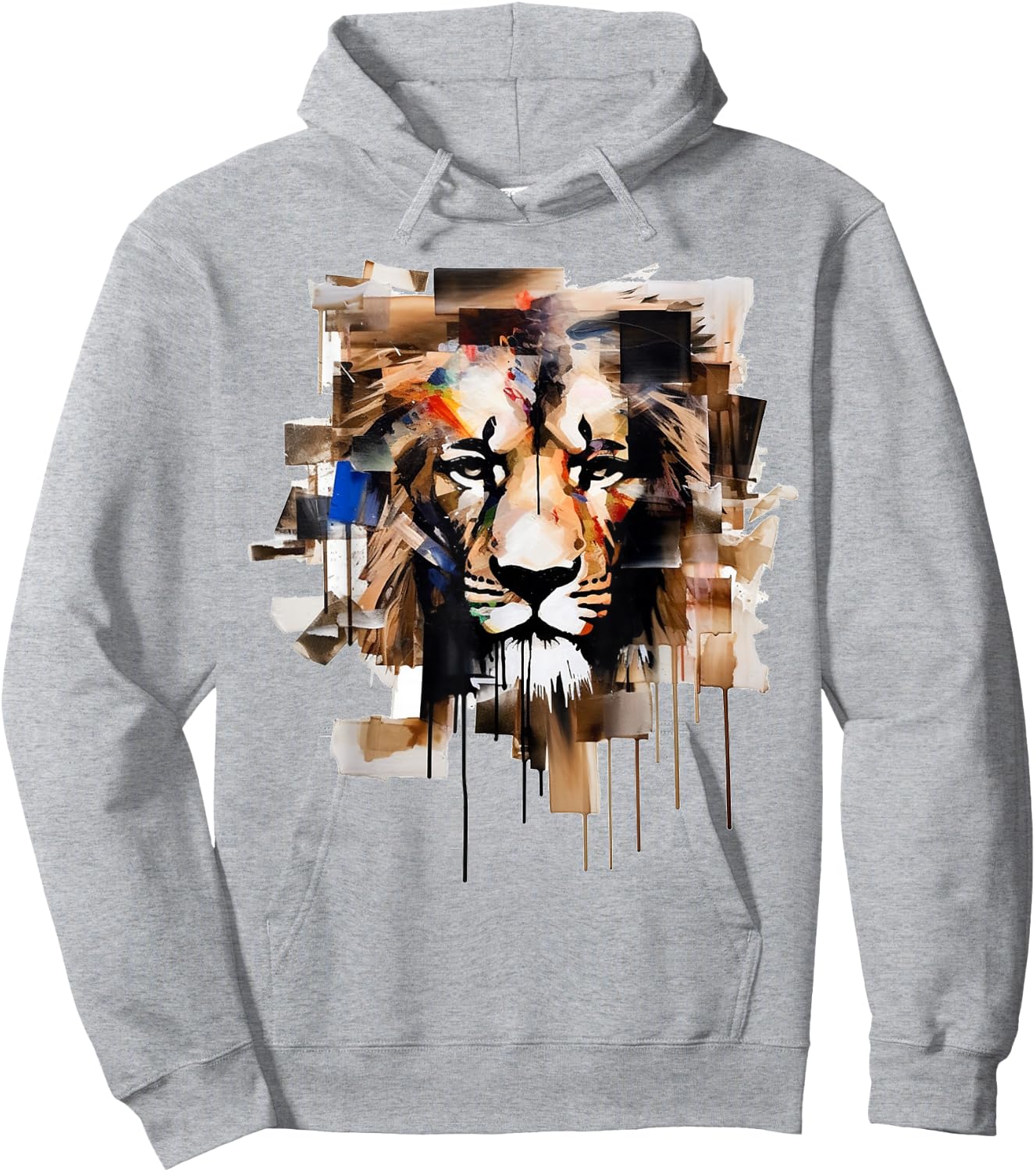 Lion Artwork - Animal Motif Art Lion Hoodie - Hoodie | Ash