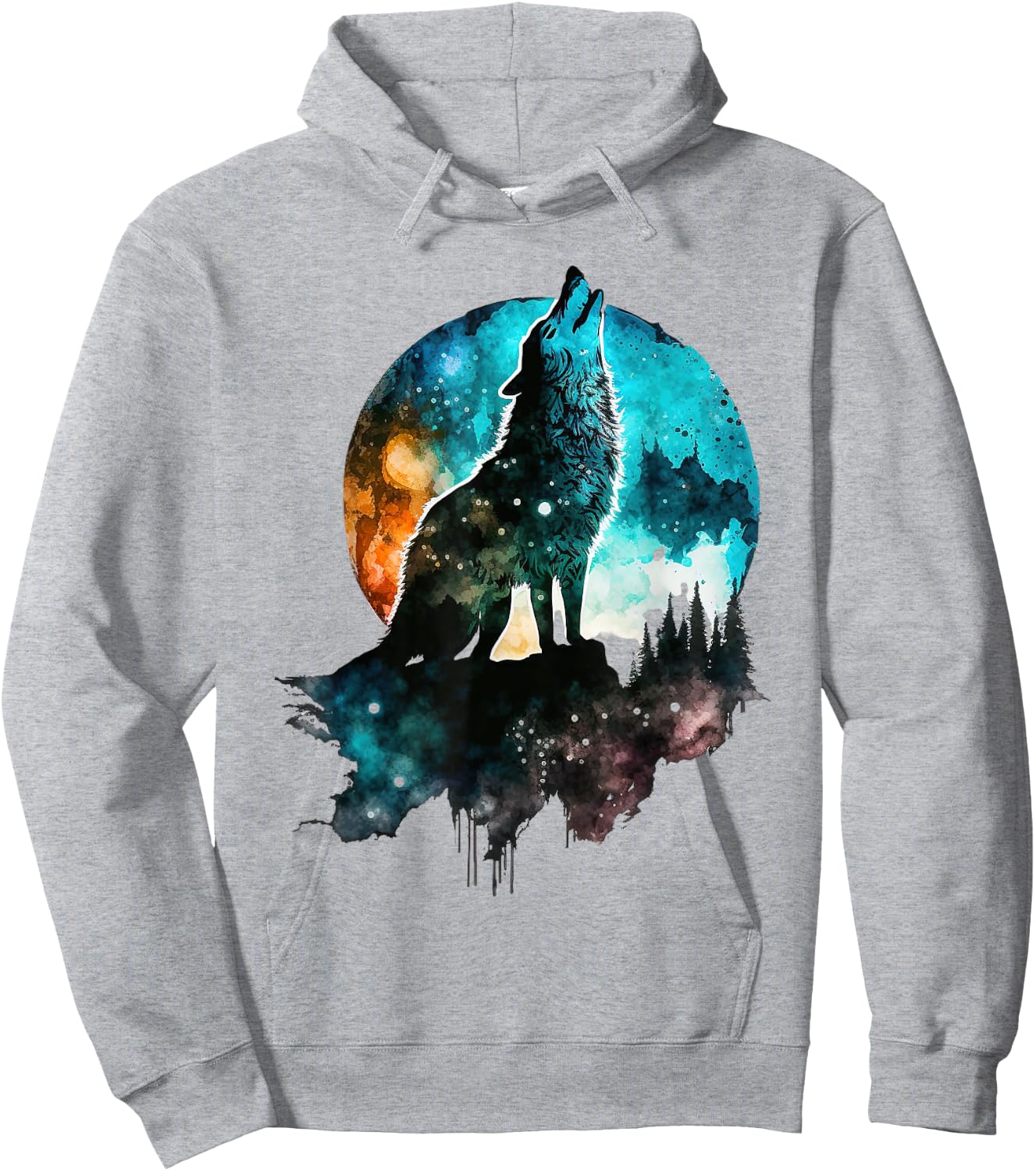 Howling Wolf Moon Graphic Design - Women Wolf Hoodie - Hoodie | Ash