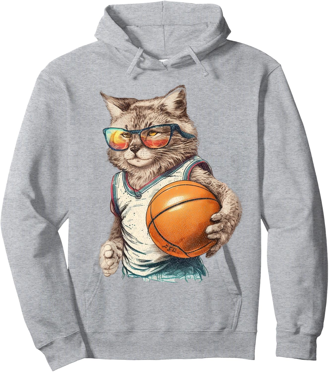 Vintage Retro Cat Playing Basketball, Kitties Pet Lover Hoodie - Hoodie | Ash
