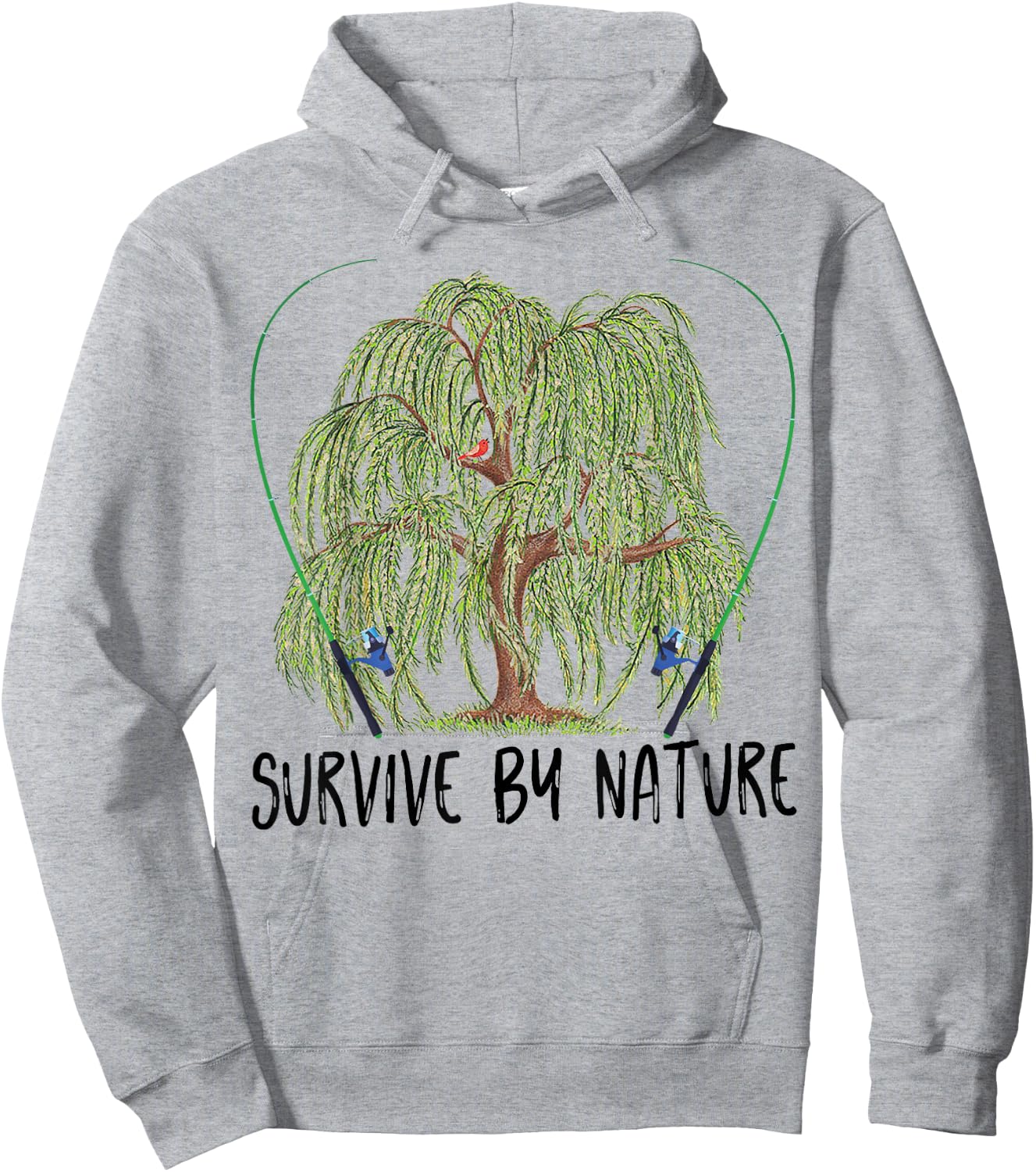 Survive By Nature weeping willow tree with fishing rod Hoodie - Hoodie | Ash