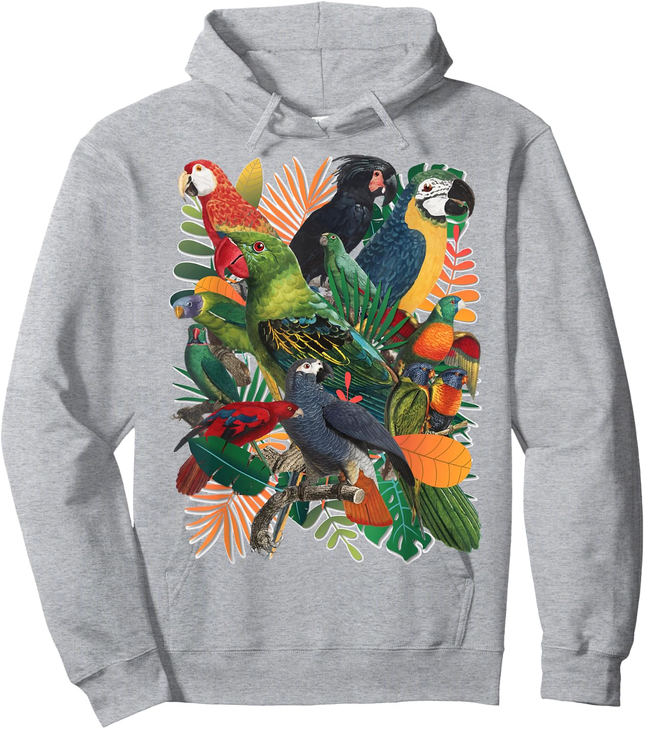 Macaw Parrot Tropical Collage Hoodie - Hoodie | Ash