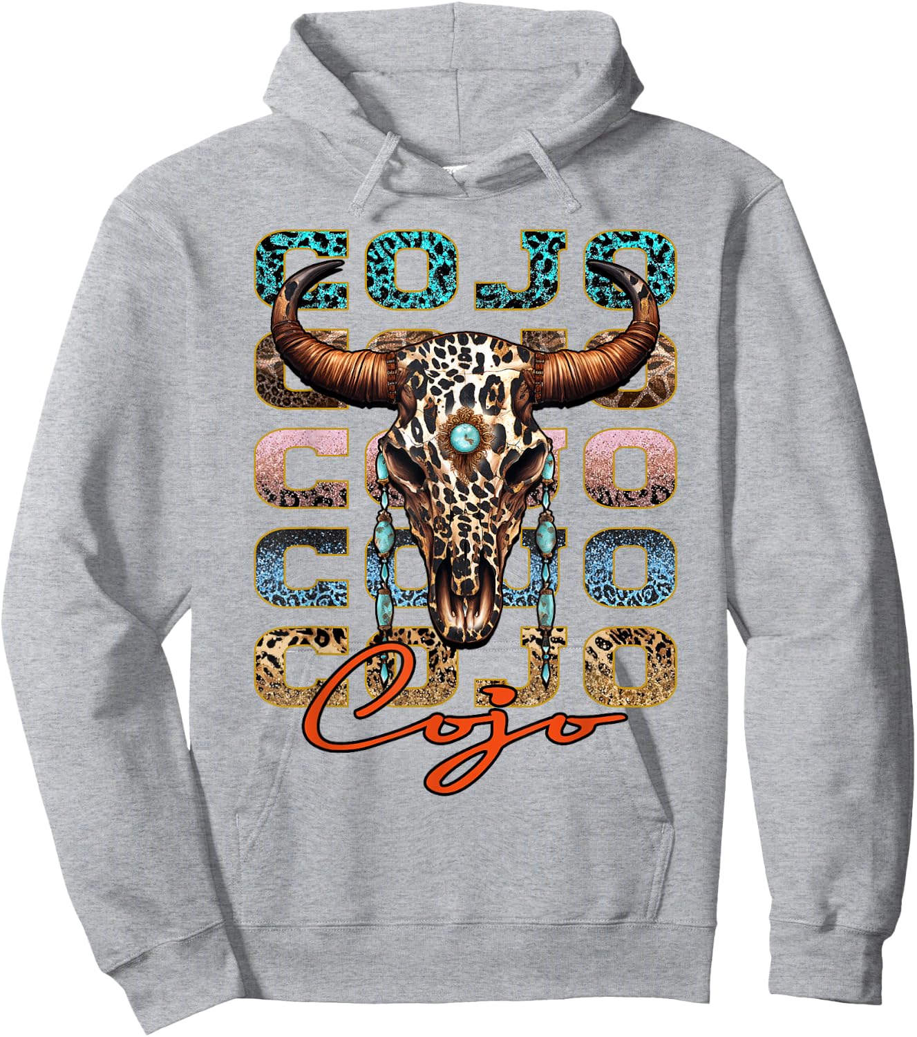 Vintage Rodeo Cojo Western Deserts Bull-Skull Cowhide Cojo Hoodie - Hoodie | Ash