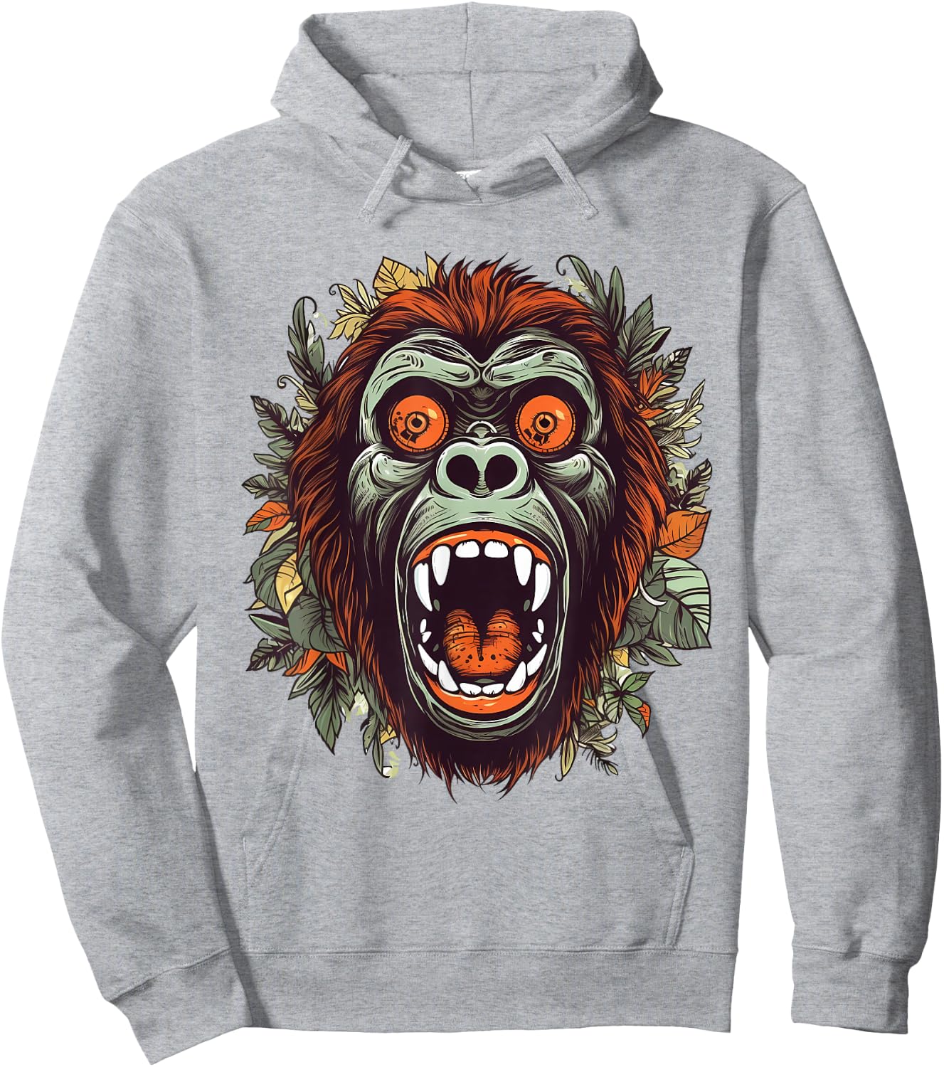 Screaming Gorilla Head Face Art Ape Wildlife Lover Artwork Hoodie - Hoodie | Ash