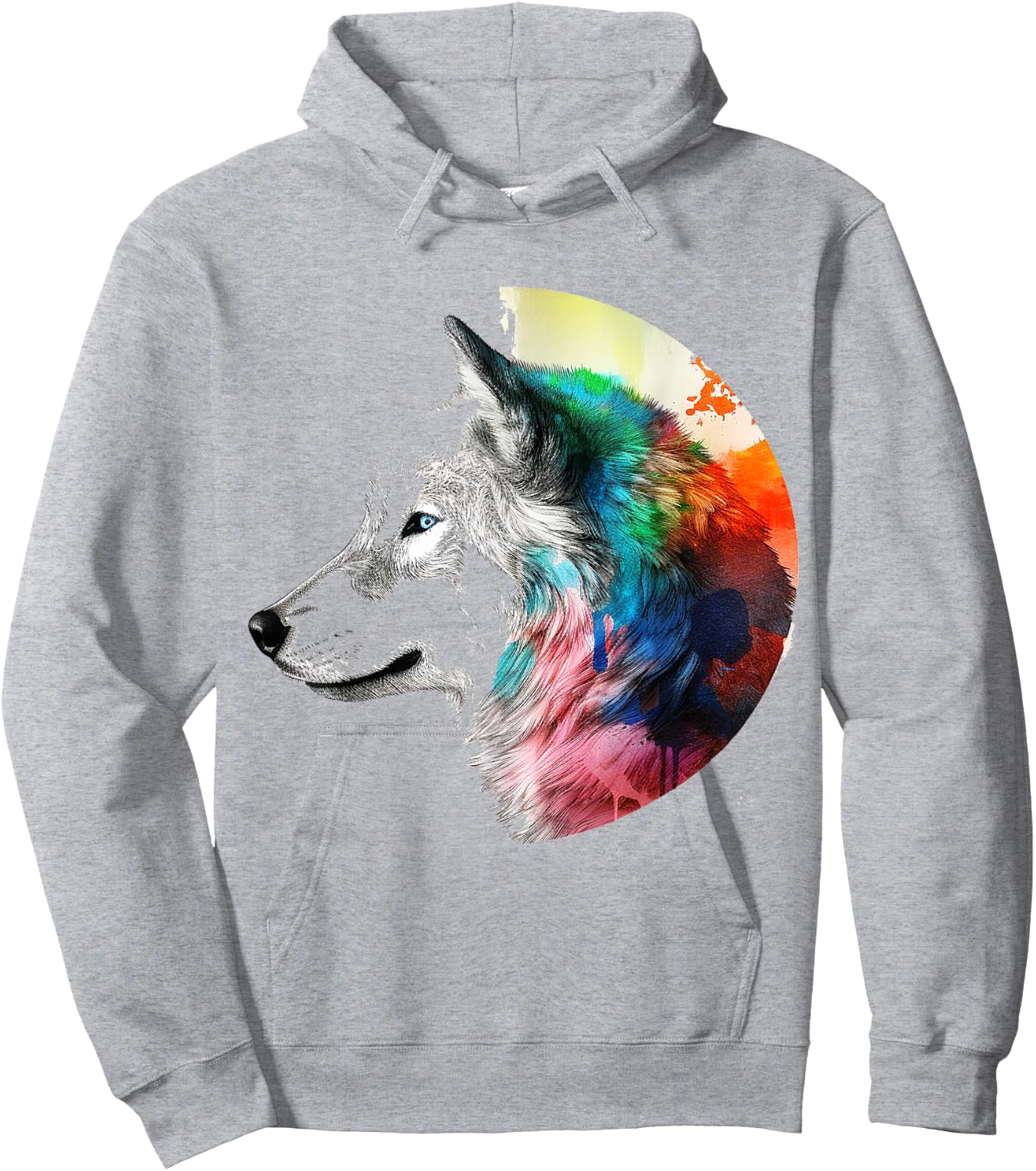 Wolf Colorful Artwork | Animal Motif Wolf Hoodie - Hoodie | Ash