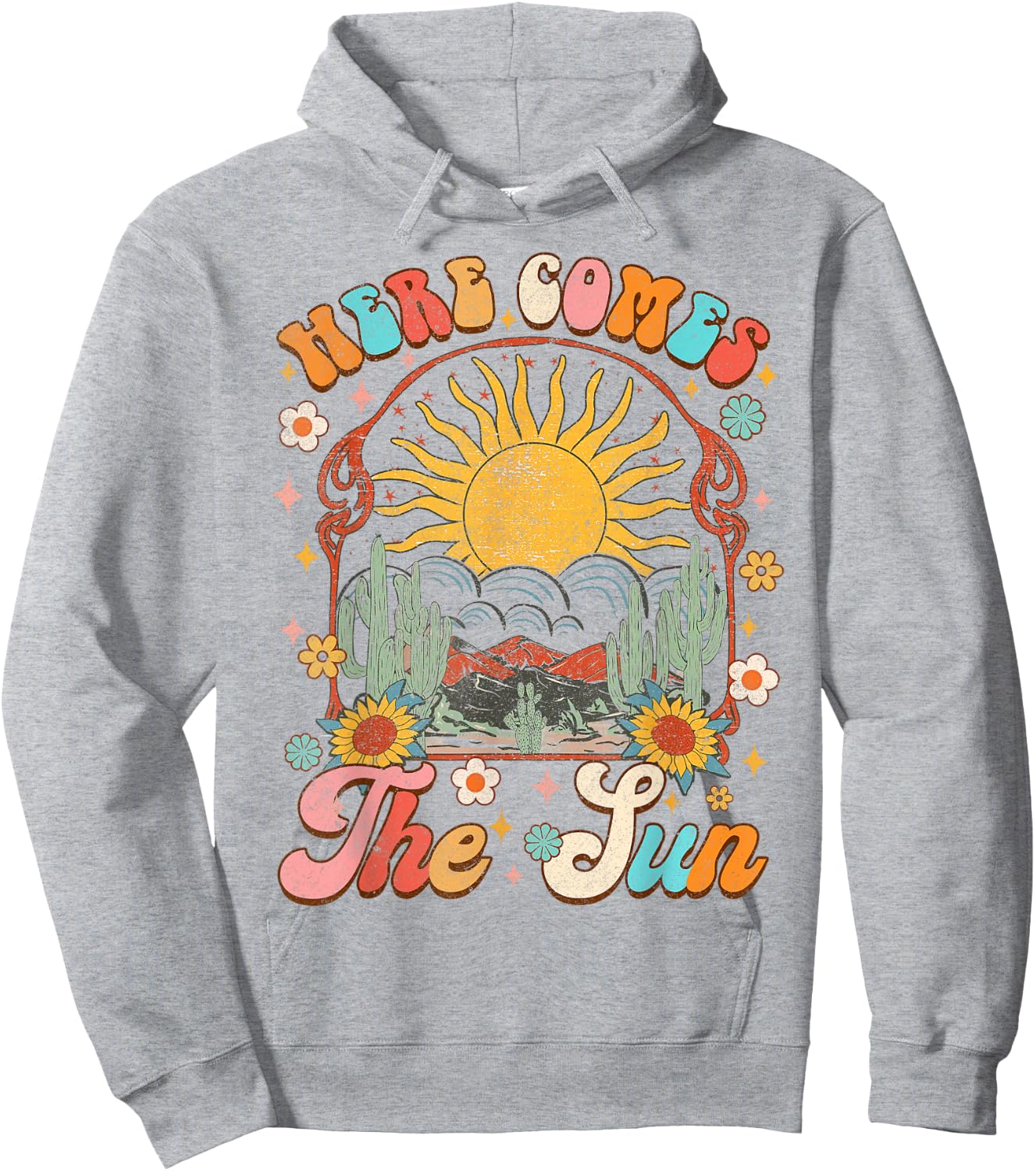 Here Comes The Sun Summer Vibes Summertime Vacation Groovy Women Hoodie - Hoodie | Ash