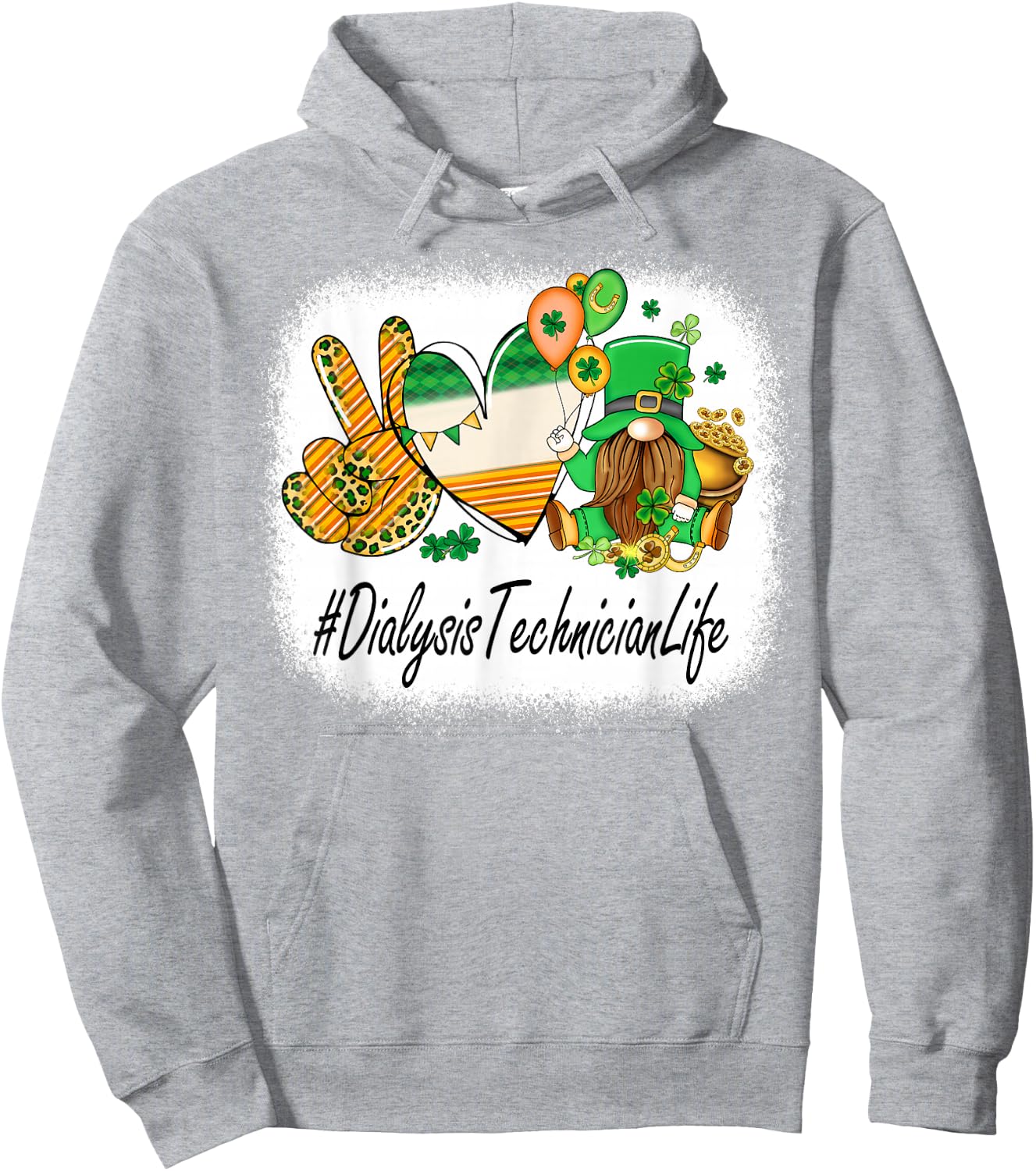 Dialysis Technician Peace Love St Patricks Day Women Gnome Hoodie - Hoodie | Ash