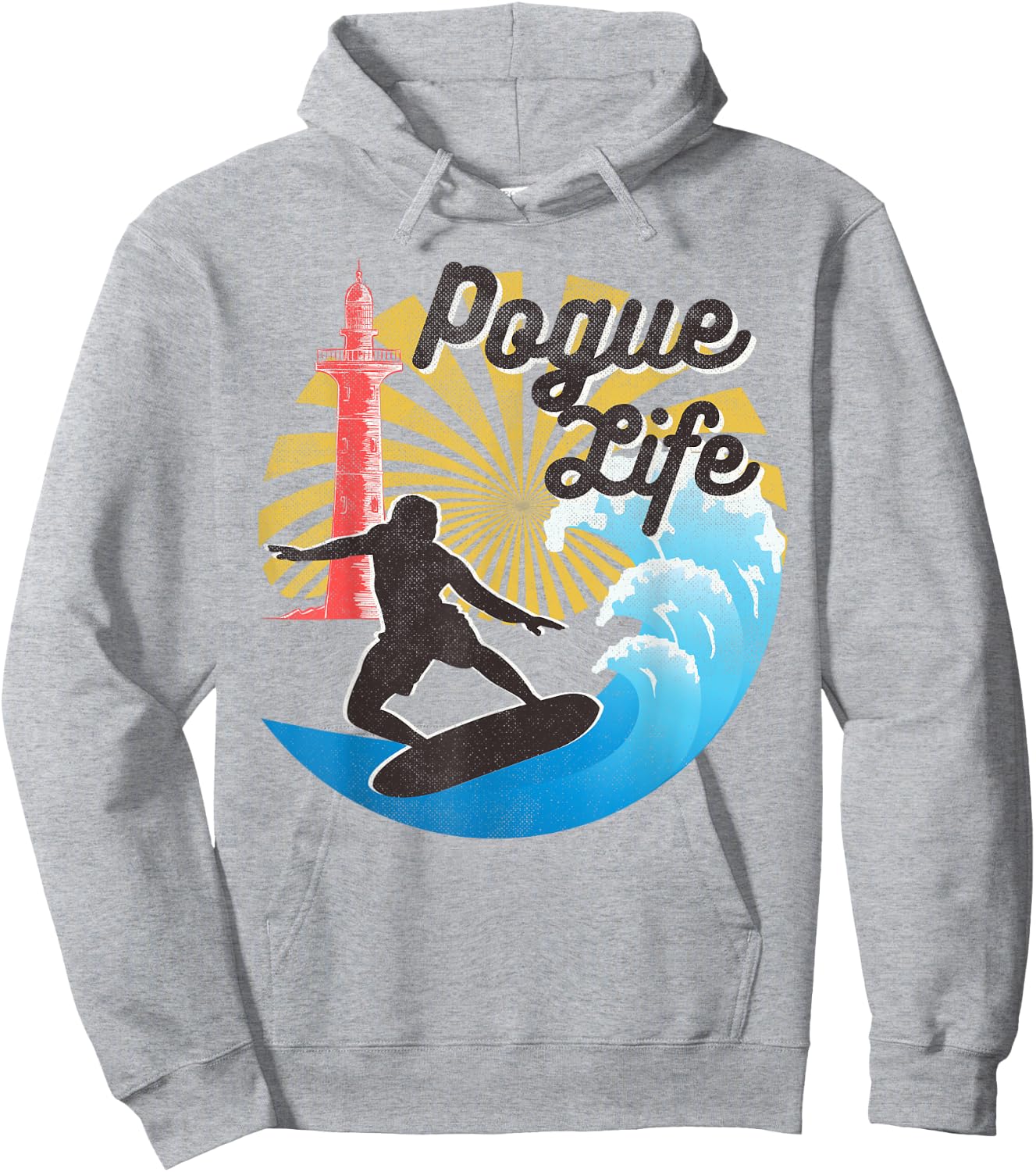 Surfing Life Pogue Beach Van Light Houses Retro Distressed Hoodie - Hoodie | Ash