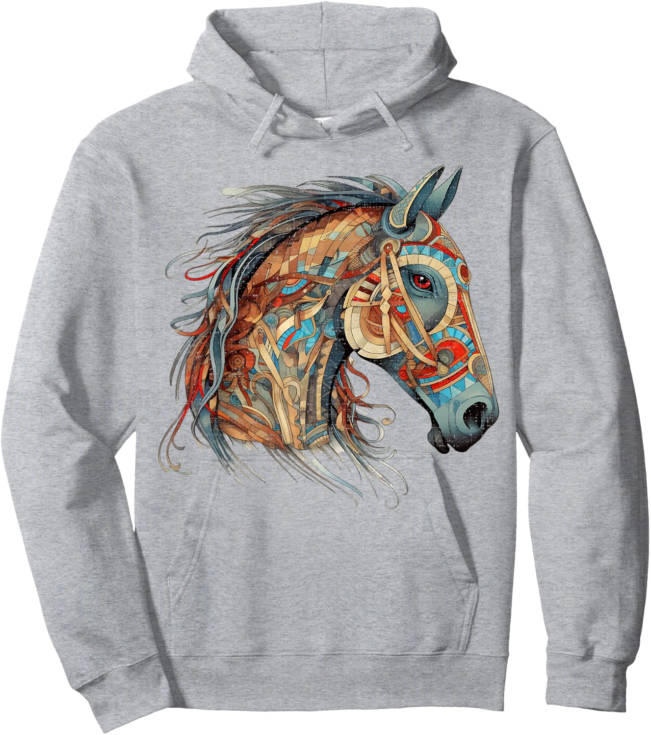 Horse Tribal Abstract Art Native American Geometric Horses Hoodie - Hoodie | Ash