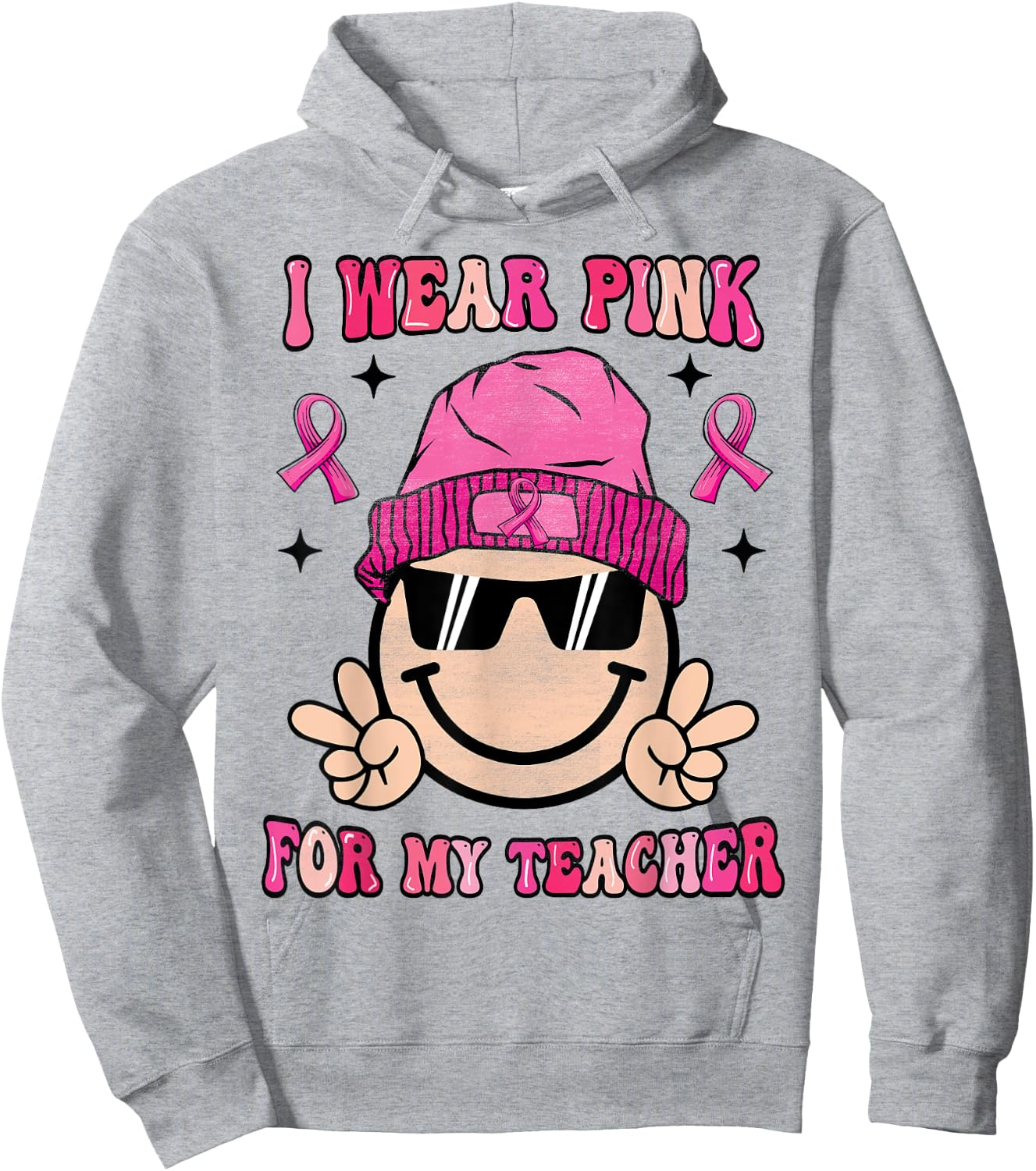 I Wear Pink For My Teacher Breast Cancer Awareness Women Hoodie - Hoodie | Ash