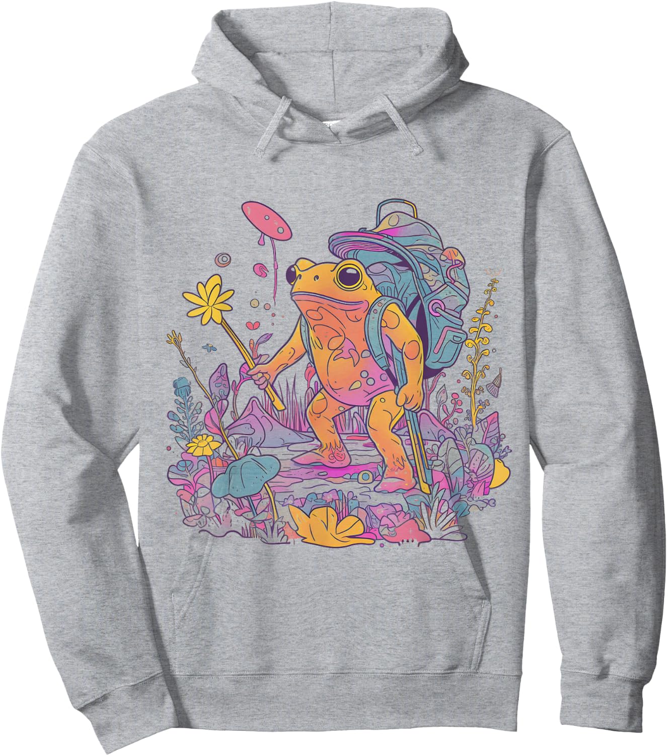 Psychedelic Frog Hiking Camping EDM Music Festival Mushroom Hoodie - Hoodie | Ash
