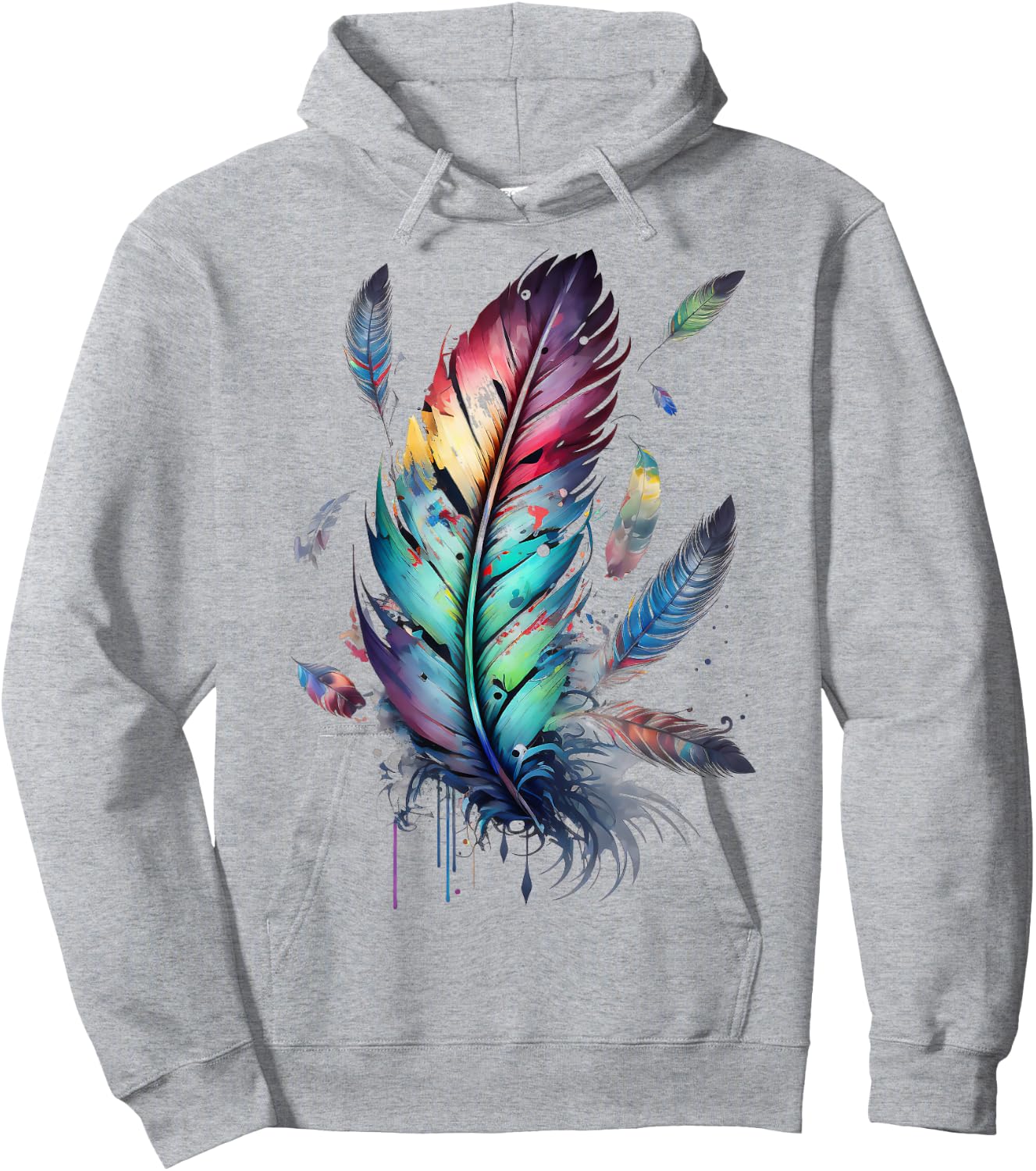 Colorful feathers boho style, bird, Native Americans, symbol Hoodie - Hoodie | Ash