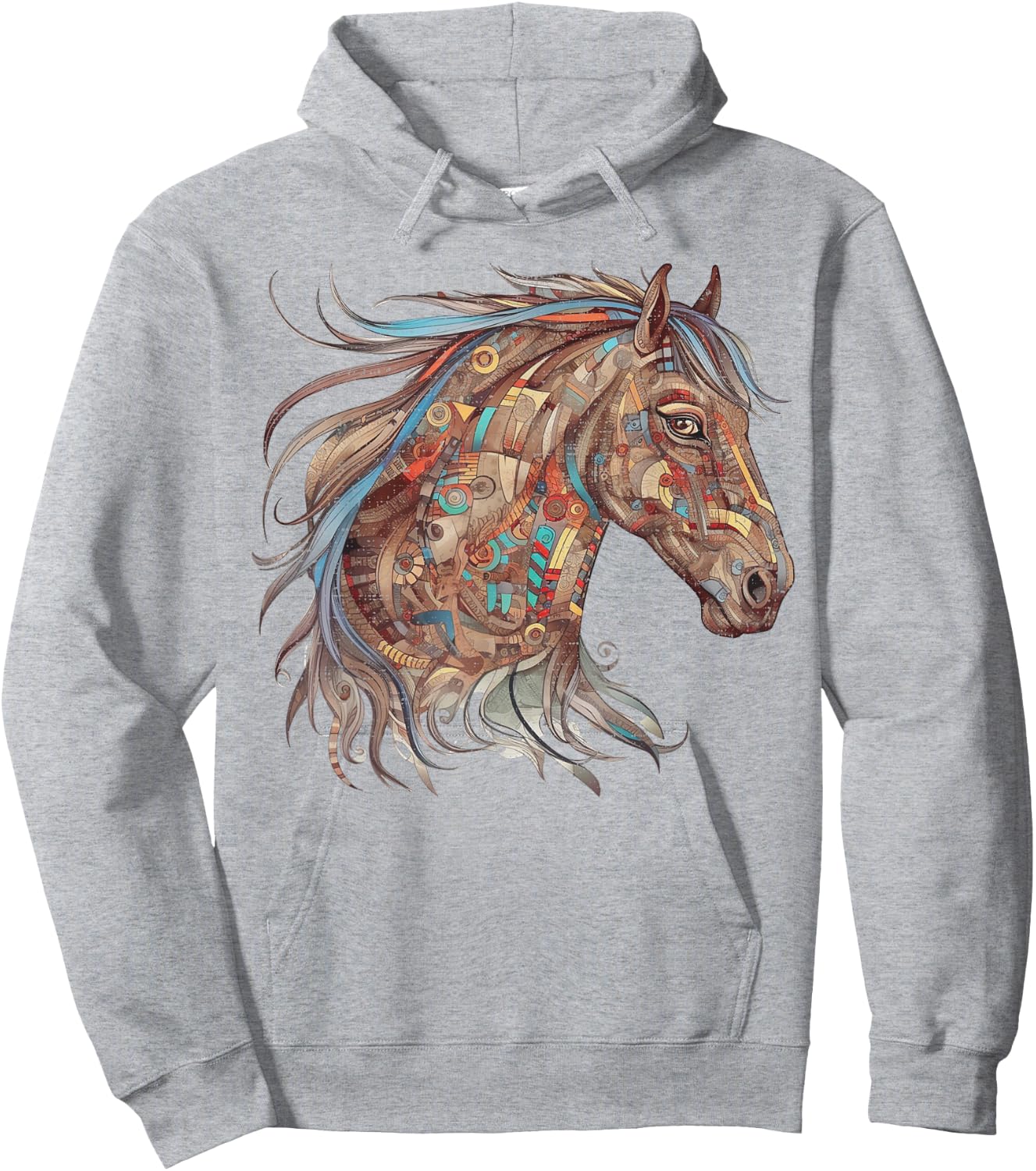 Horse Tribal Abstract Art Native American Geometric Horses Hoodie - Hoodie | Ash