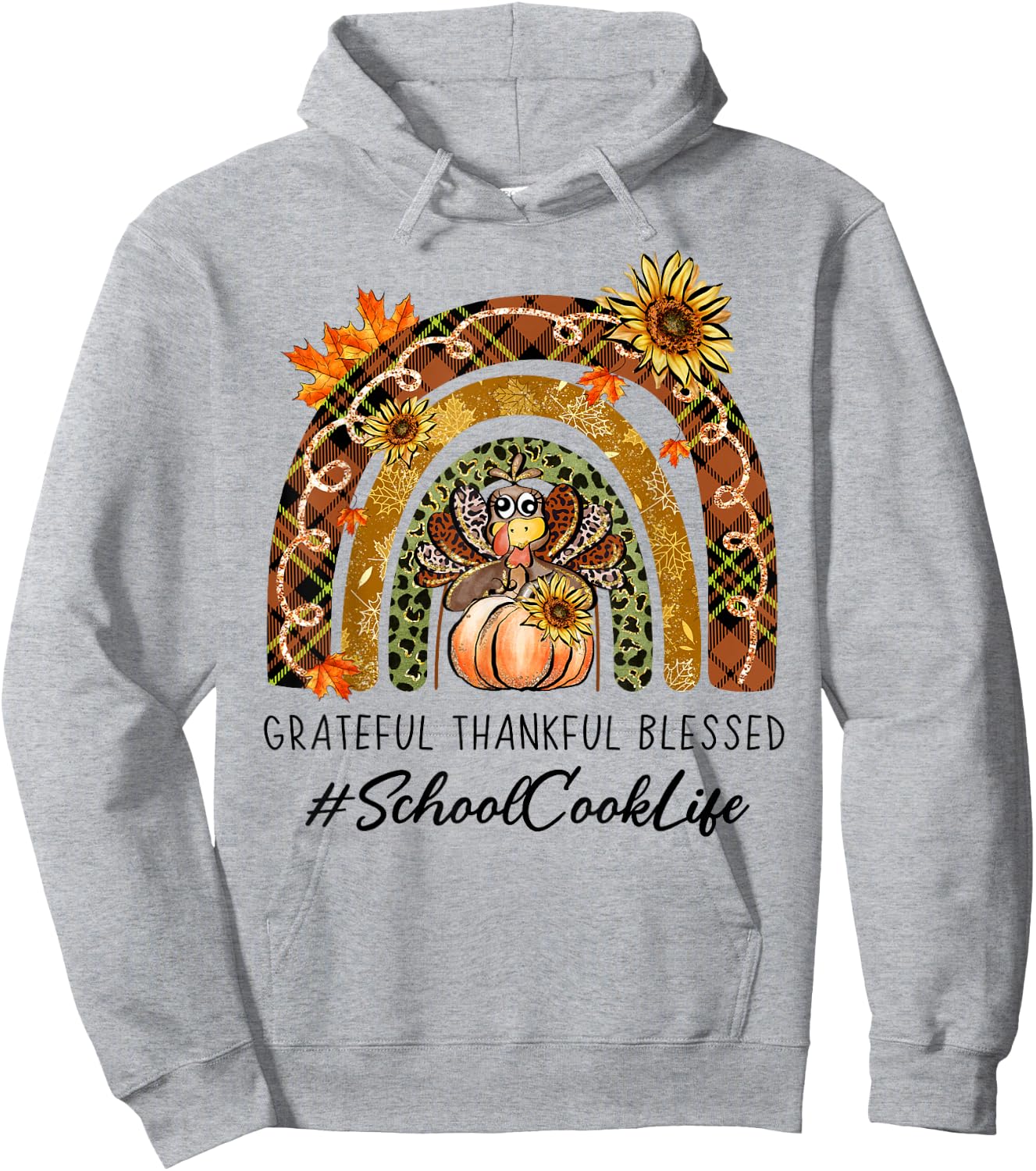 School Cook Thankful Grateful Blessed Rainbow Thanksgiving Hoodie - Hoodie | Ash
