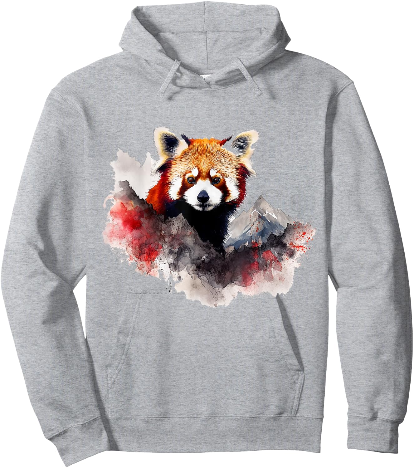 Red Panda Mountains Artwork | Animal Landscape Red Panda Hoodie - Hoodie | Ash