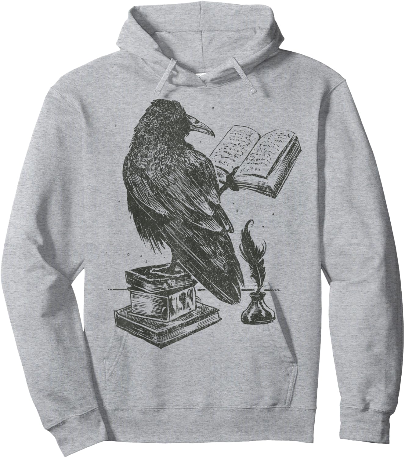 Raven Crow Reading a Magic Book Wizard Animal Bird Reader Hoodie - Hoodie | Ash