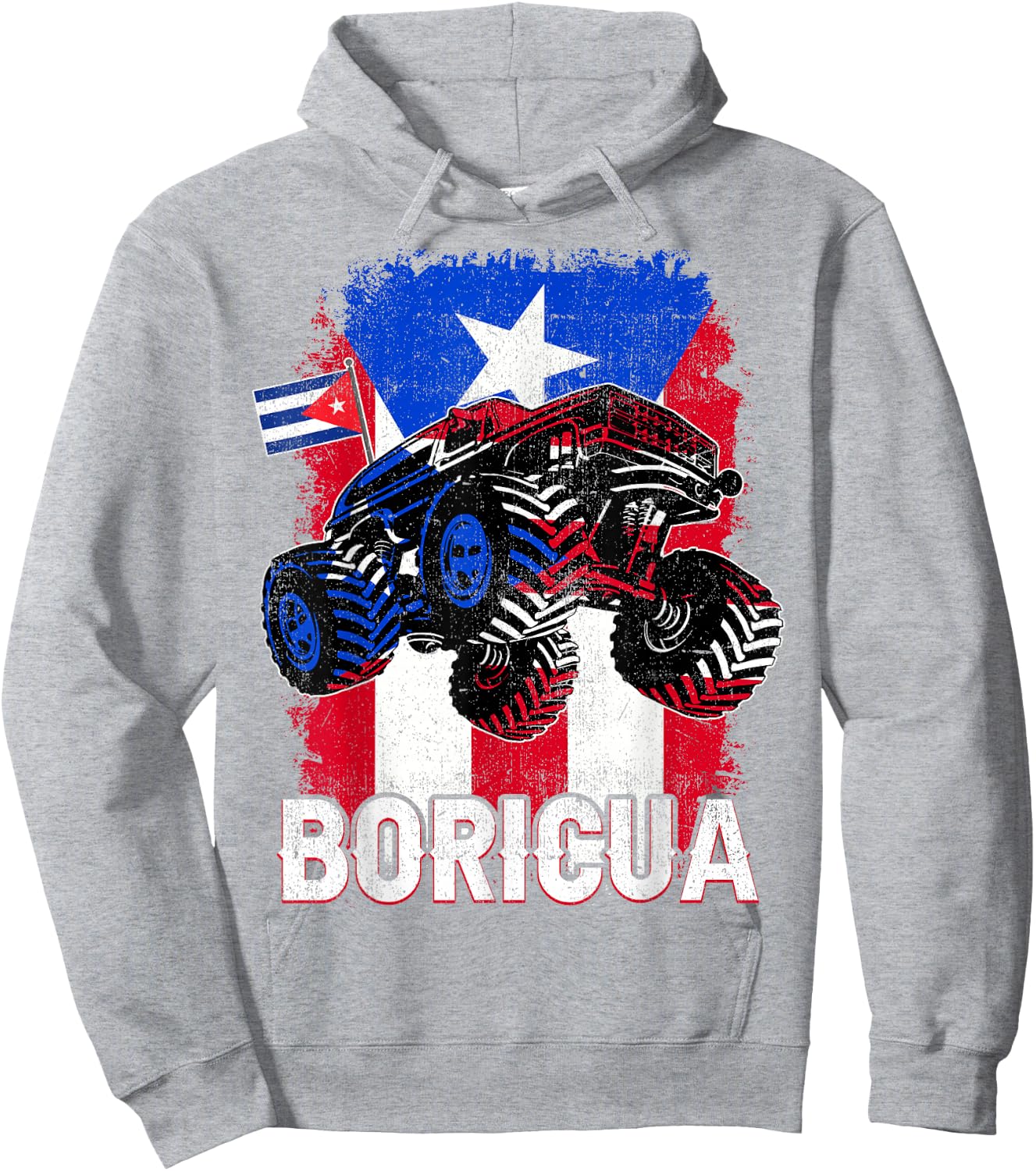 Boricua Puerto Rico Kid Boy Toddler Monster Truck Rican Flag Hoodie - Hoodie | Ash