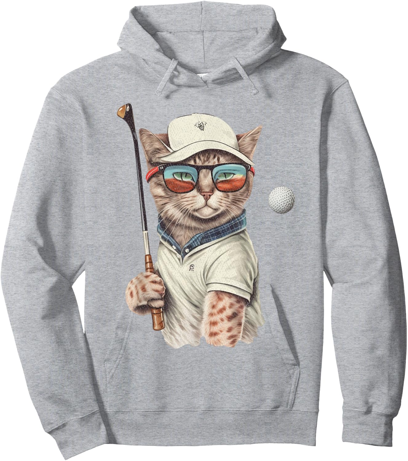 Vintage Retro Cat Playing Golf, Golfer , Kitties Lover Hoodie - Hoodie | Ash