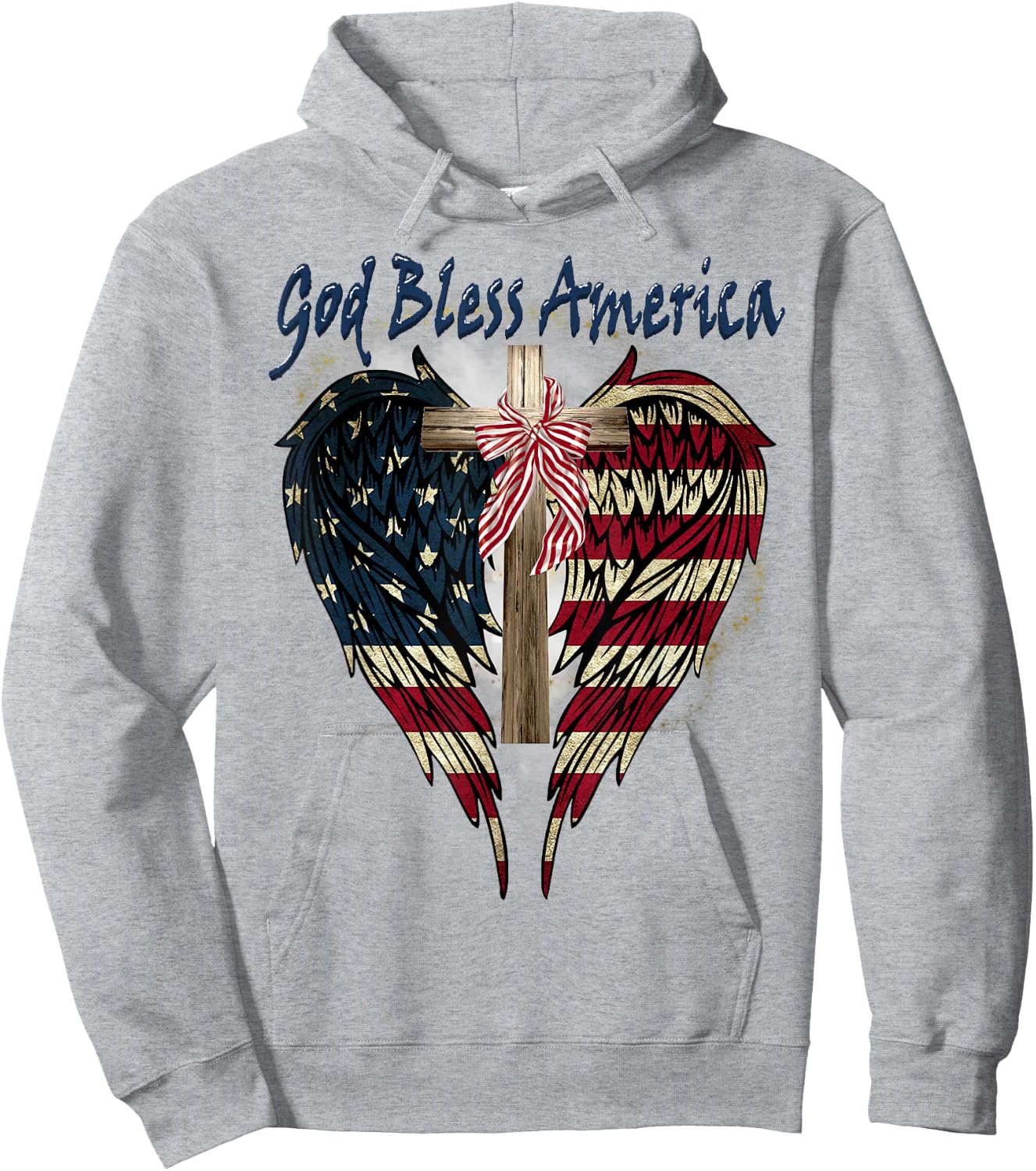Patriotic American Flag Cross God Bless America 4th July Hoodie - Hoodie | Ash