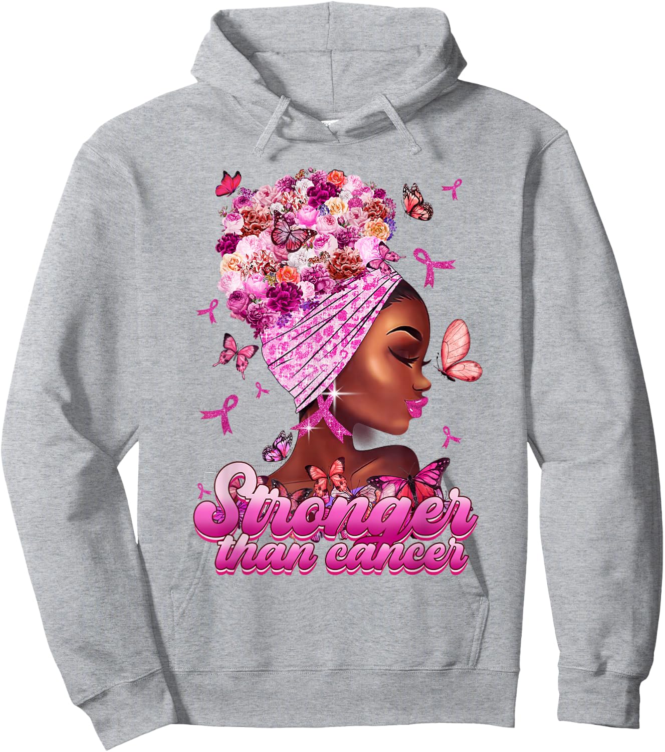 Black Women Queen Stronger Than Breast Cancer Pink Ribbon Hoodie - Hoodie | Ash