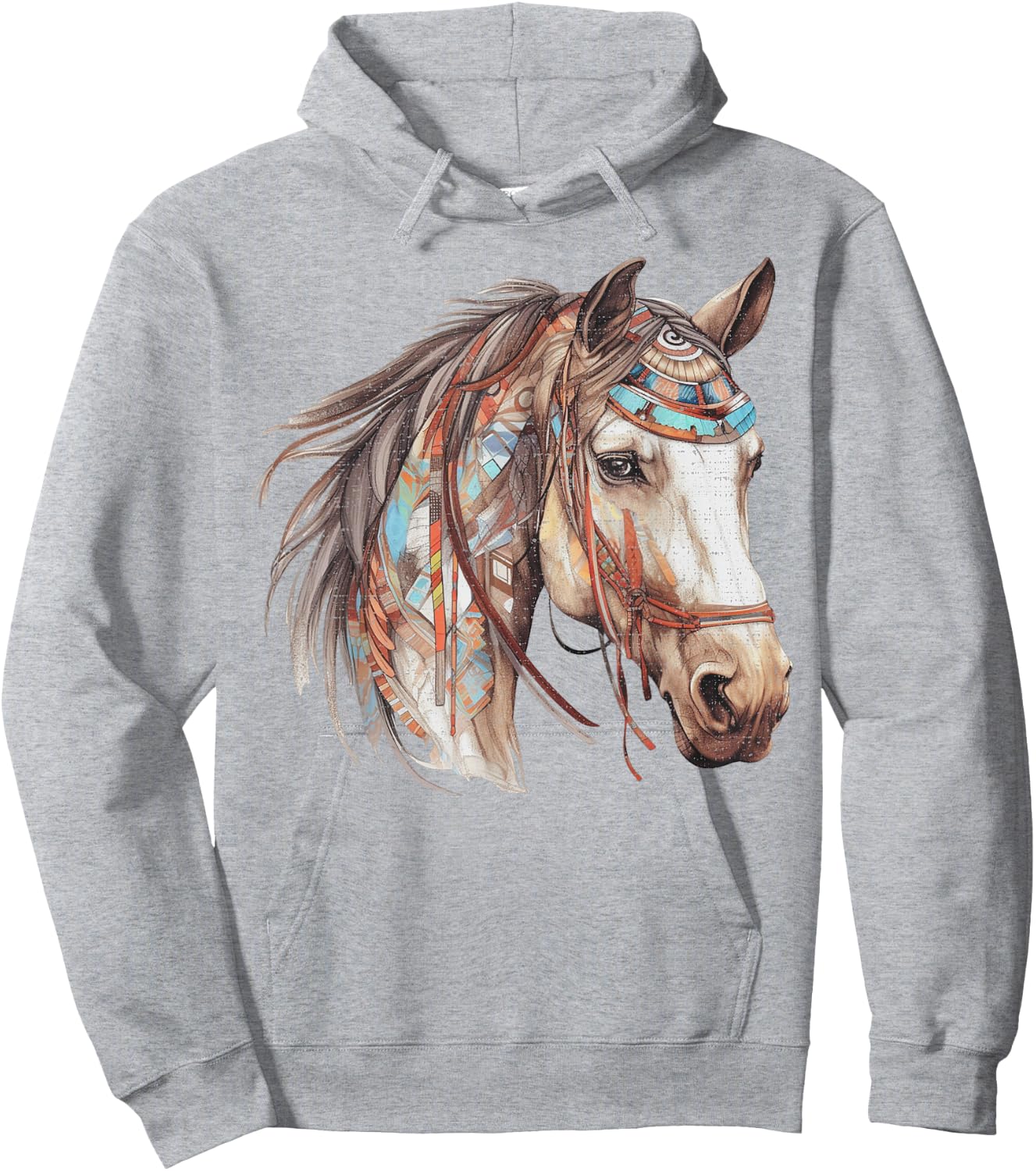 Horse Tribal Abstract Art Native American Geometric Horses Hoodie - Hoodie | Ash