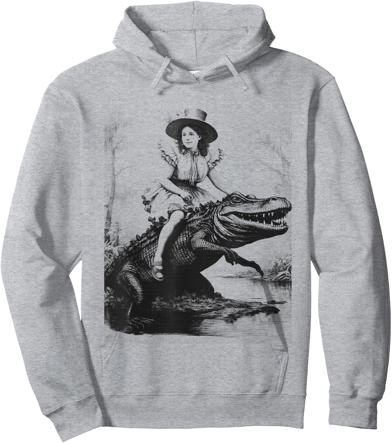 Girl Riding Alligator | Weird Funny Florida Crocodile Meme Hoodie - Hoodie | Ash