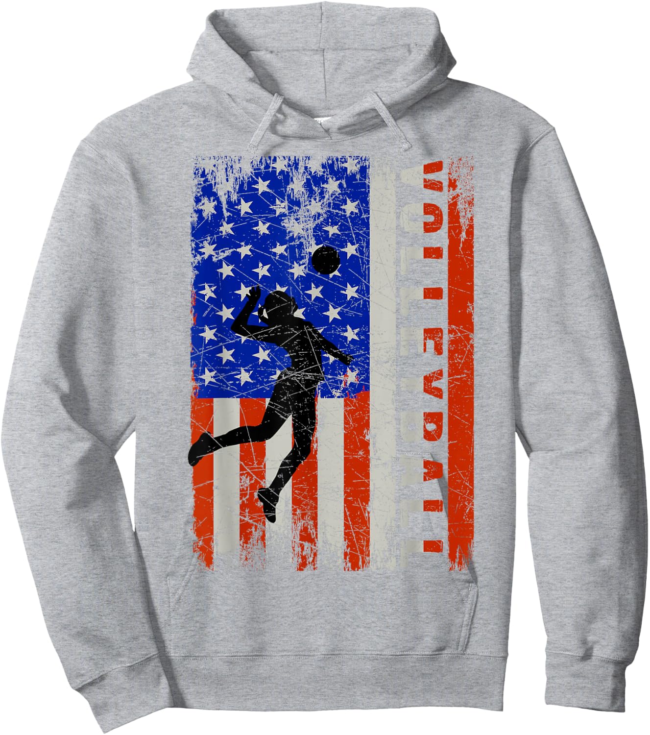American Flag Volleyball-Shirt Girl Teen Women USA Patriotic Hoodie - Hoodie | Ash