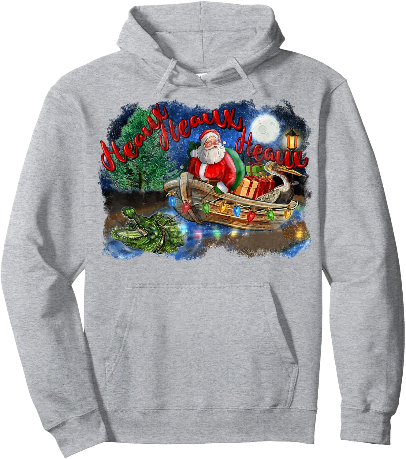 Santa Alligator Heaux Heaux Heaux Christmas Xmas Holiday Hoodie - Hoodie | Ash