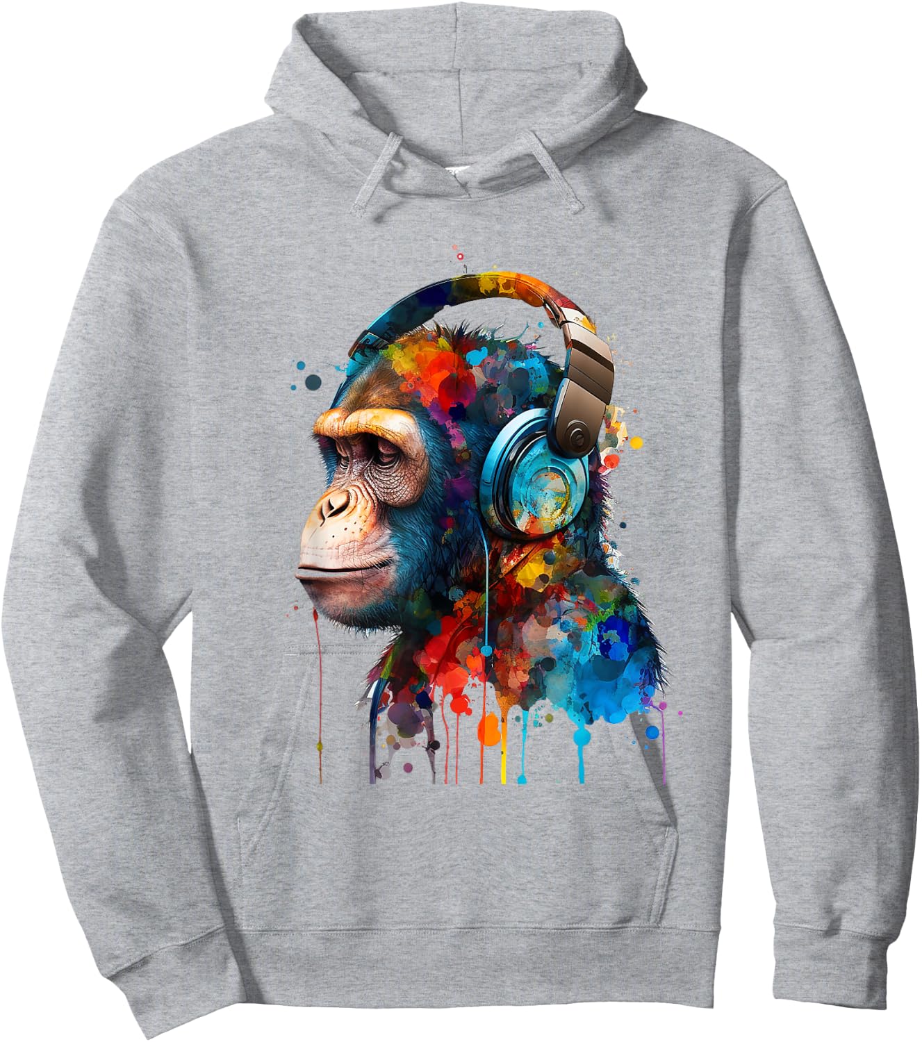 Monkey Wildlife Animal Monkey Lover Cute Monkey Headphones Hoodie - Hoodie | Ash