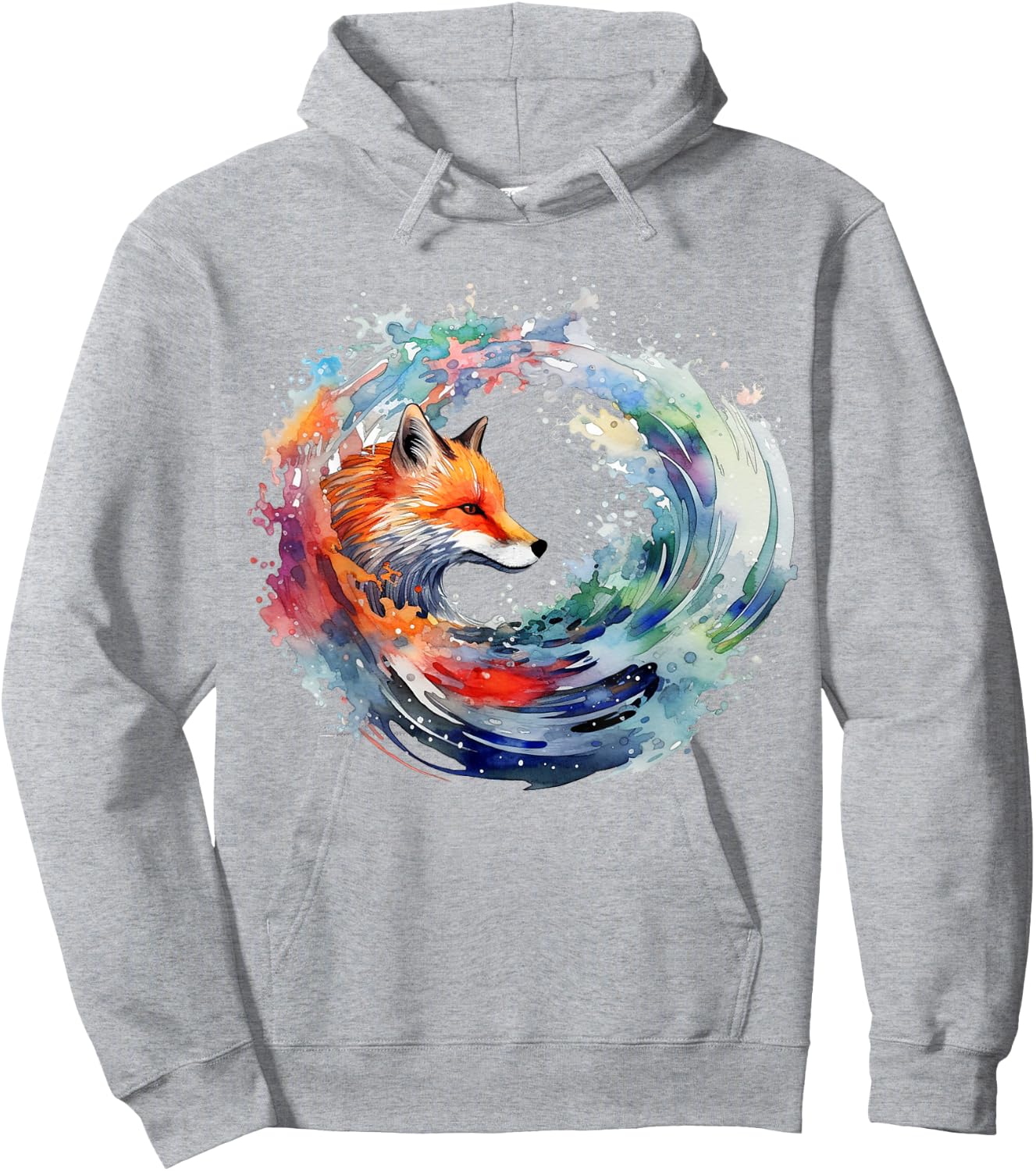 Fox Artwork | Wave Colorful Animal Motif Fox Hoodie - Hoodie | Ash