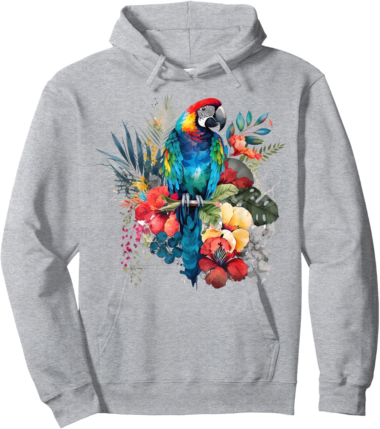 Parrot Tropical Bird Vacation Beach Vintage Flower Hawaiian Women Kids Hoodie - Hoodie | Ash