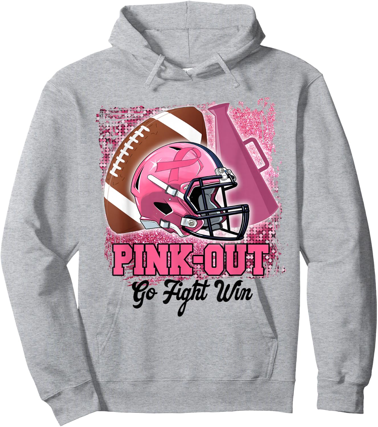 Pink Out Go Fight Win Football Cheer Band Mom Breast Cancer Hoodie - Hoodie | Ash