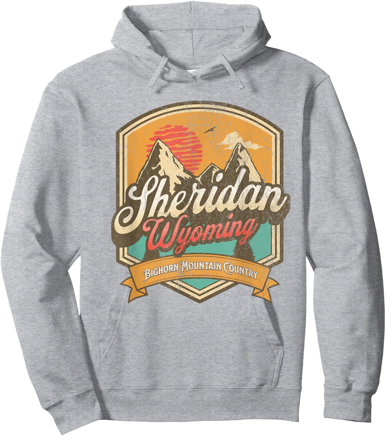 Sheridan, Wyoming Bighorn Mountain Country Logo Emblem Hoodie - Hoodie | Ash