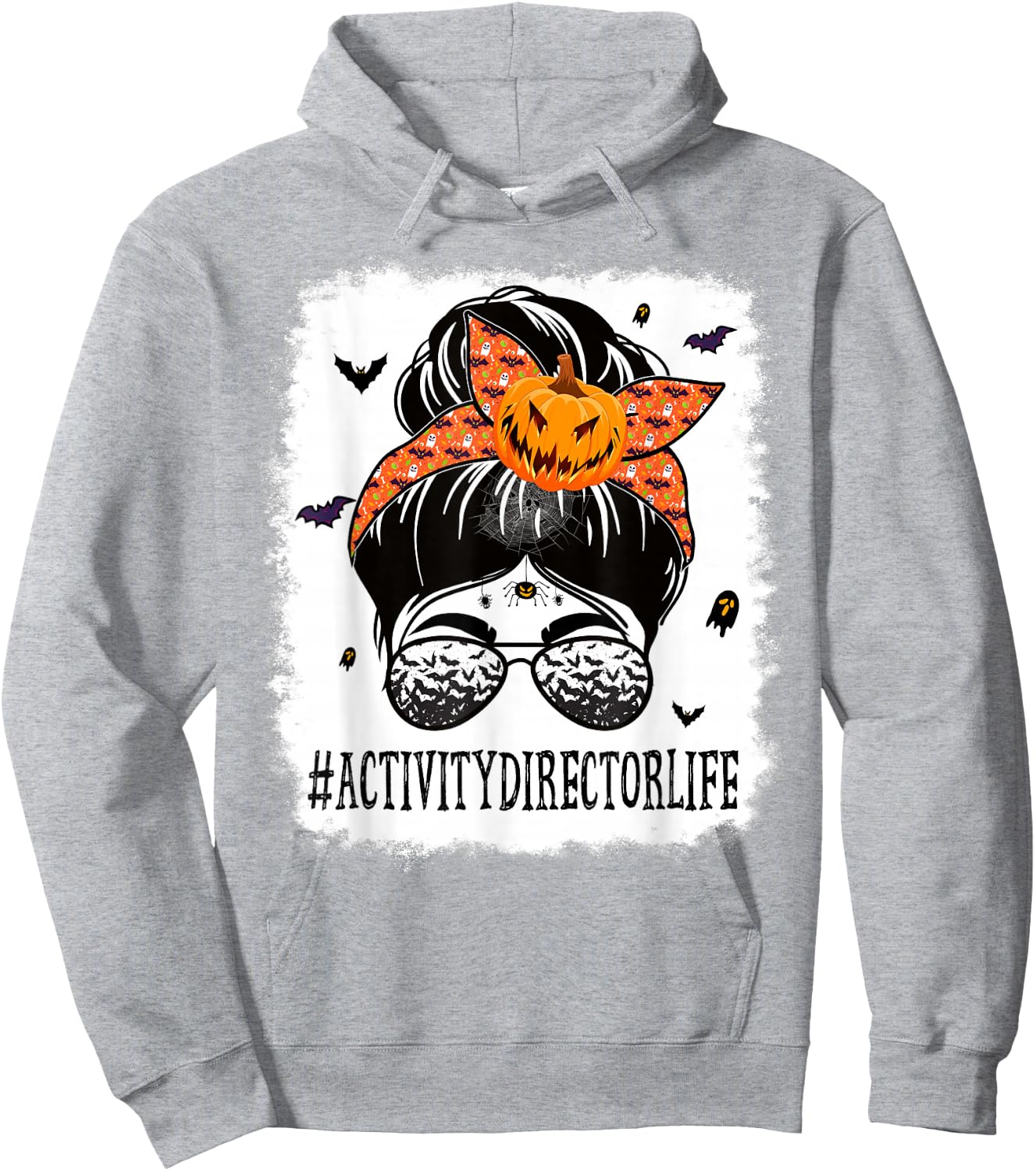 Activity Director Messy Bun Spooky Pumpkin Halloween Costume Hoodie - Hoodie | Ash