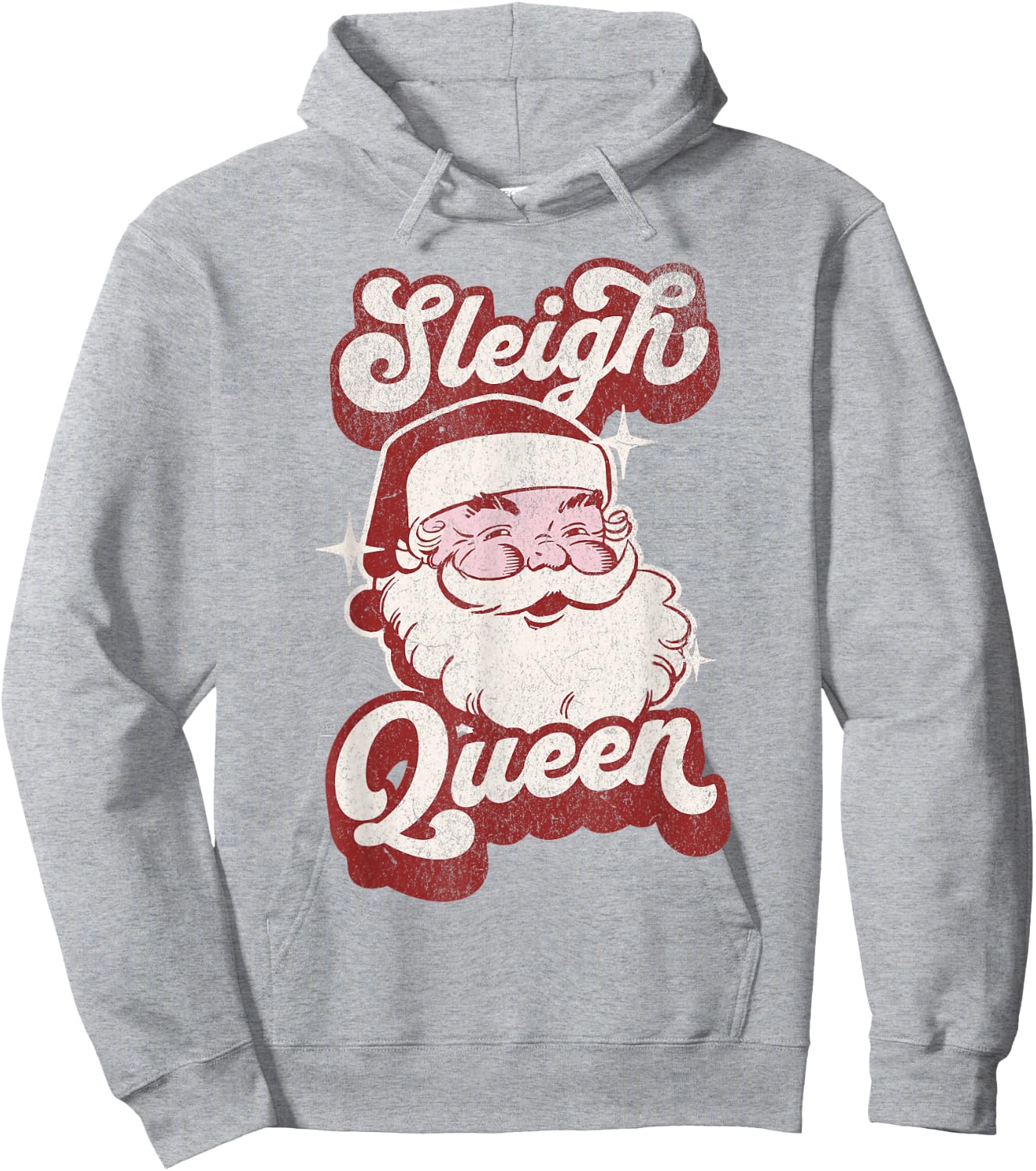Groovy Retro Funny Pink Christmas Vintage Santa Sleigh Queen Hoodie - Hoodie | Ash