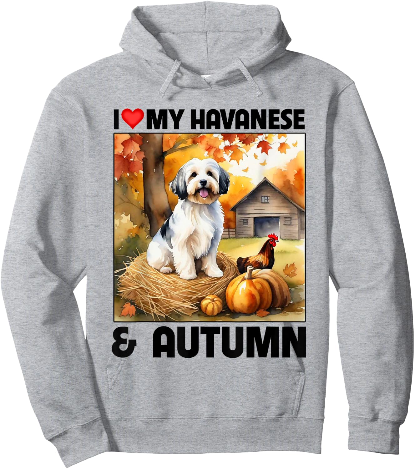 I Love My Havanese and Autumn Fall Leaves Pumpkin Havapoo Hoodie - Hoodie | Ash