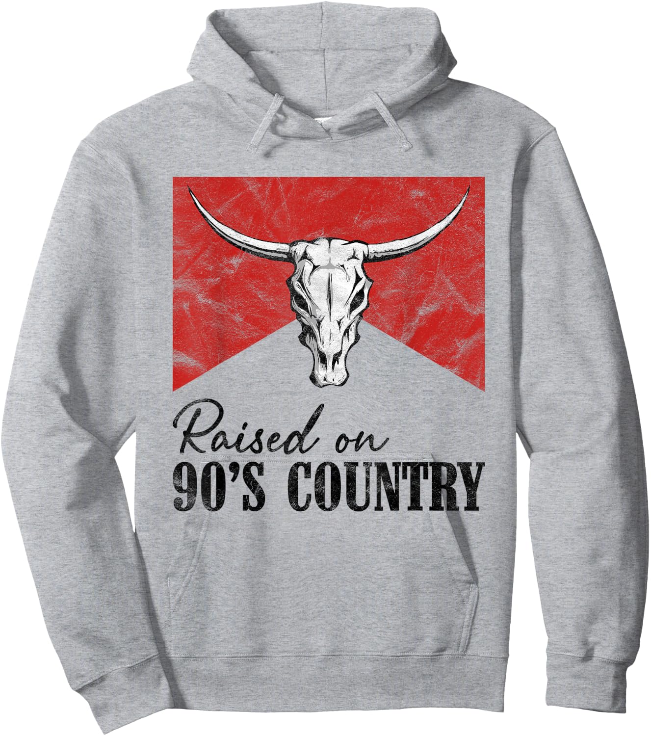 Vintage Western Bull Skull Raised On 90's Country Music Hoodie - Hoodie | Ash