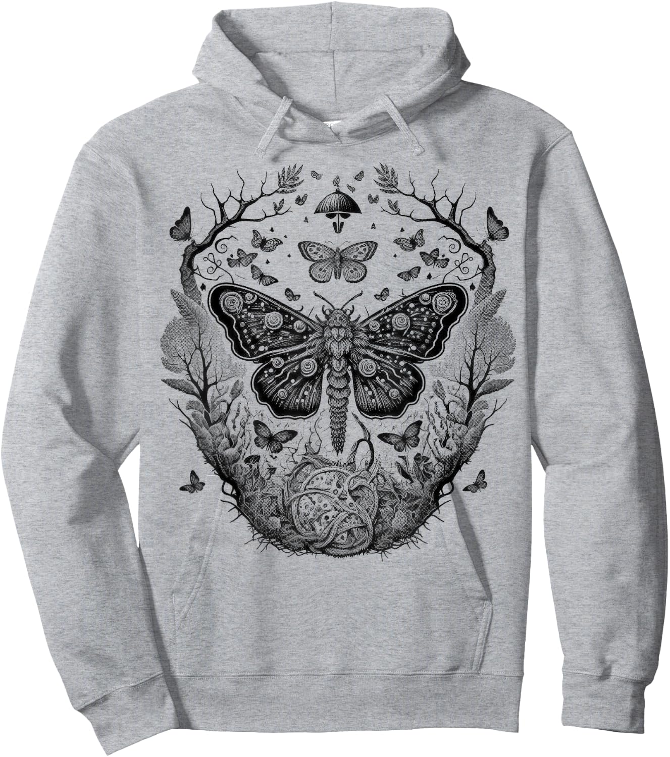 Cute Fairycore Floral Moth Aesthetic Girls Women Graphic Hoodie - Hoodie | Ash