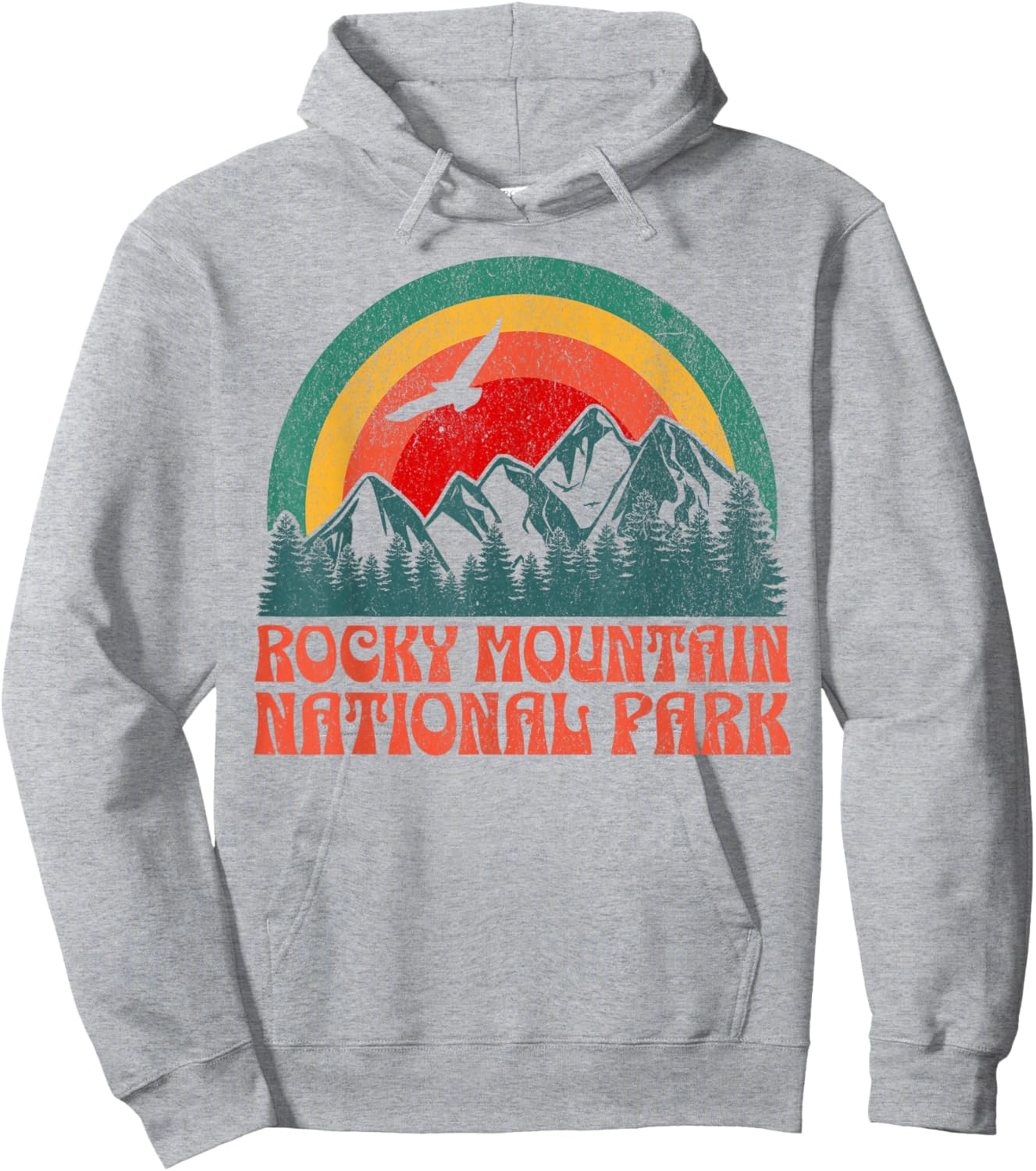 Rocky Mountain National Park Colorado USA Outdoor Women's Retro Yellow Modern Short Sleeve , Small Hoodie - Hoodie | Ash