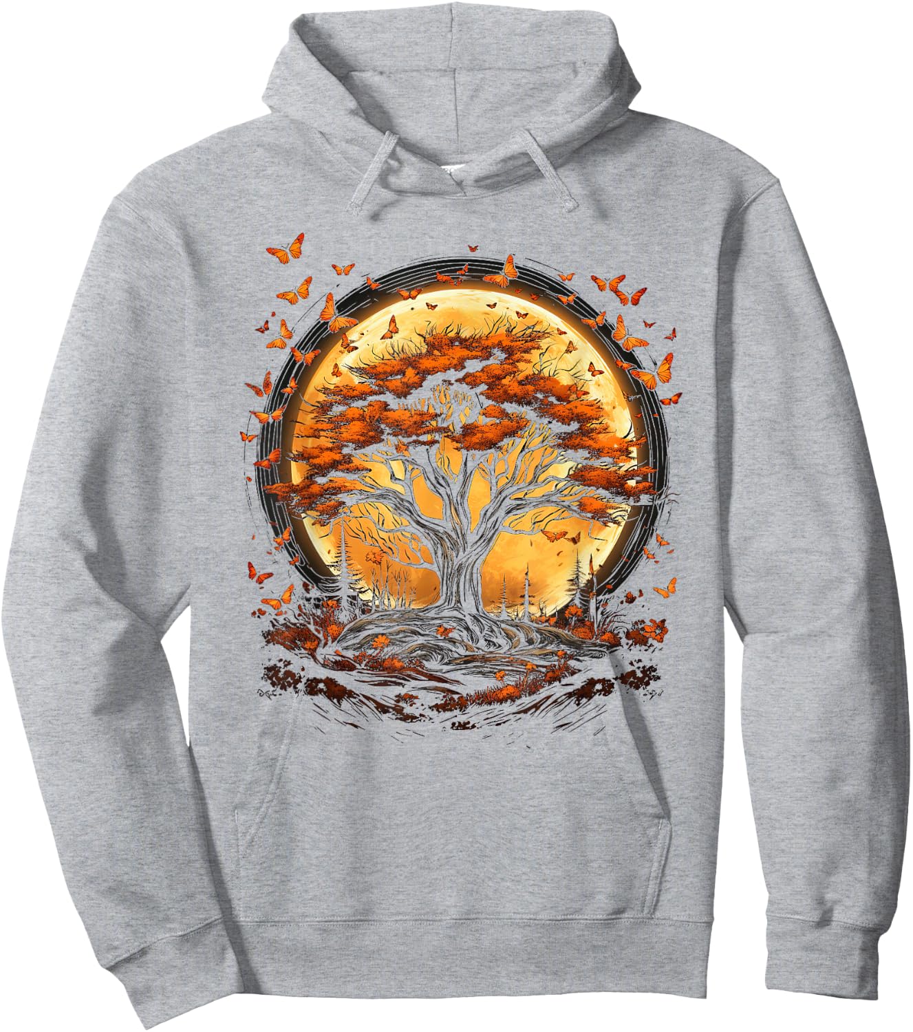 Fall Autumn falling leaves with Tree and Butterfly orange Hoodie - Hoodie | Ash