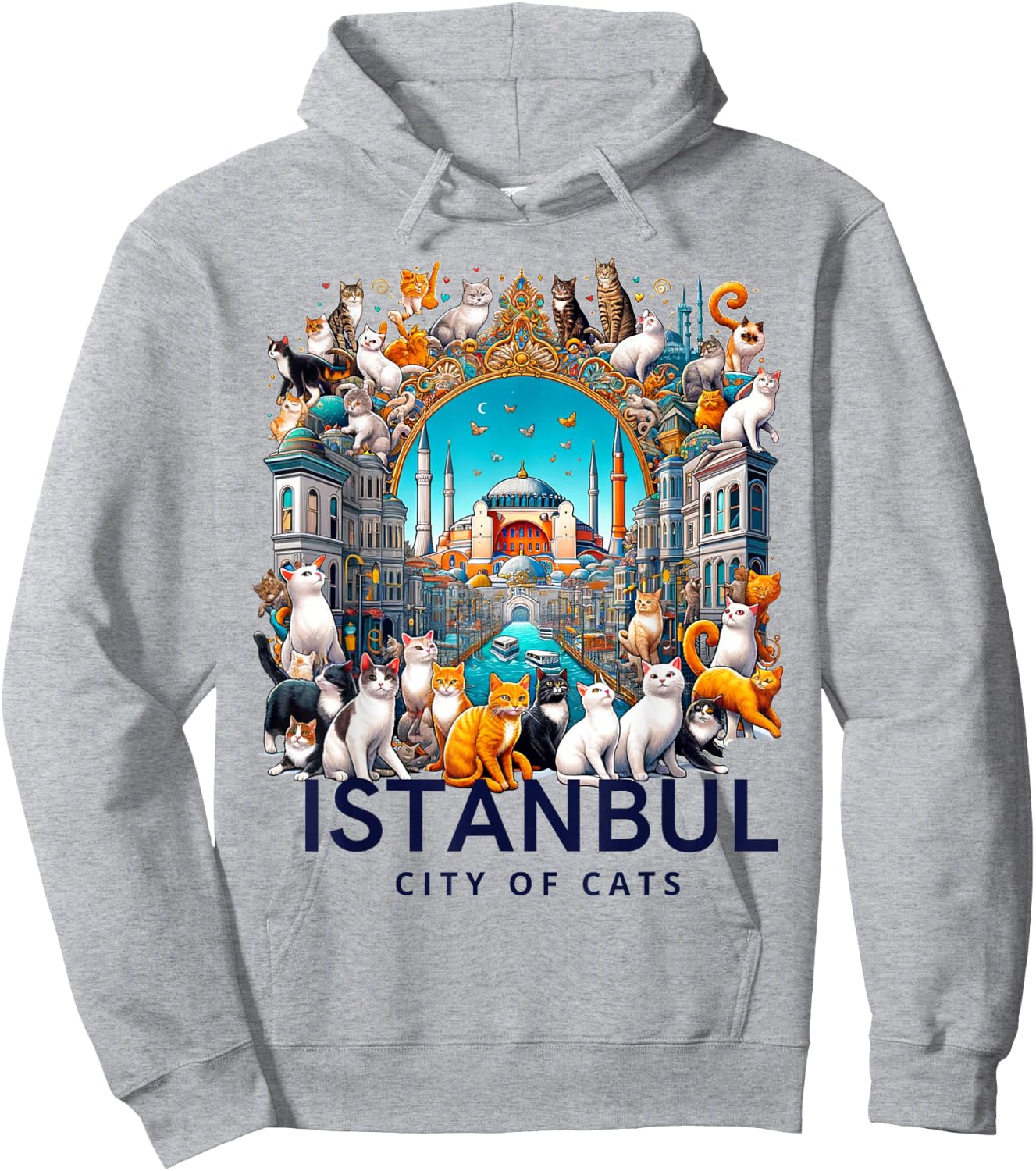 City of Cats, Istanbul - Turkish Art Hoodie - Hoodie | Ash