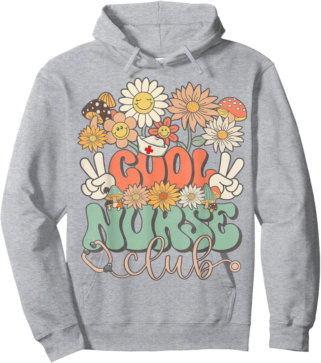 Cool Nurse Club Floral Hippie Groovy Retro Daisy Funny Nurse Hoodie - Hoodie | Ash
