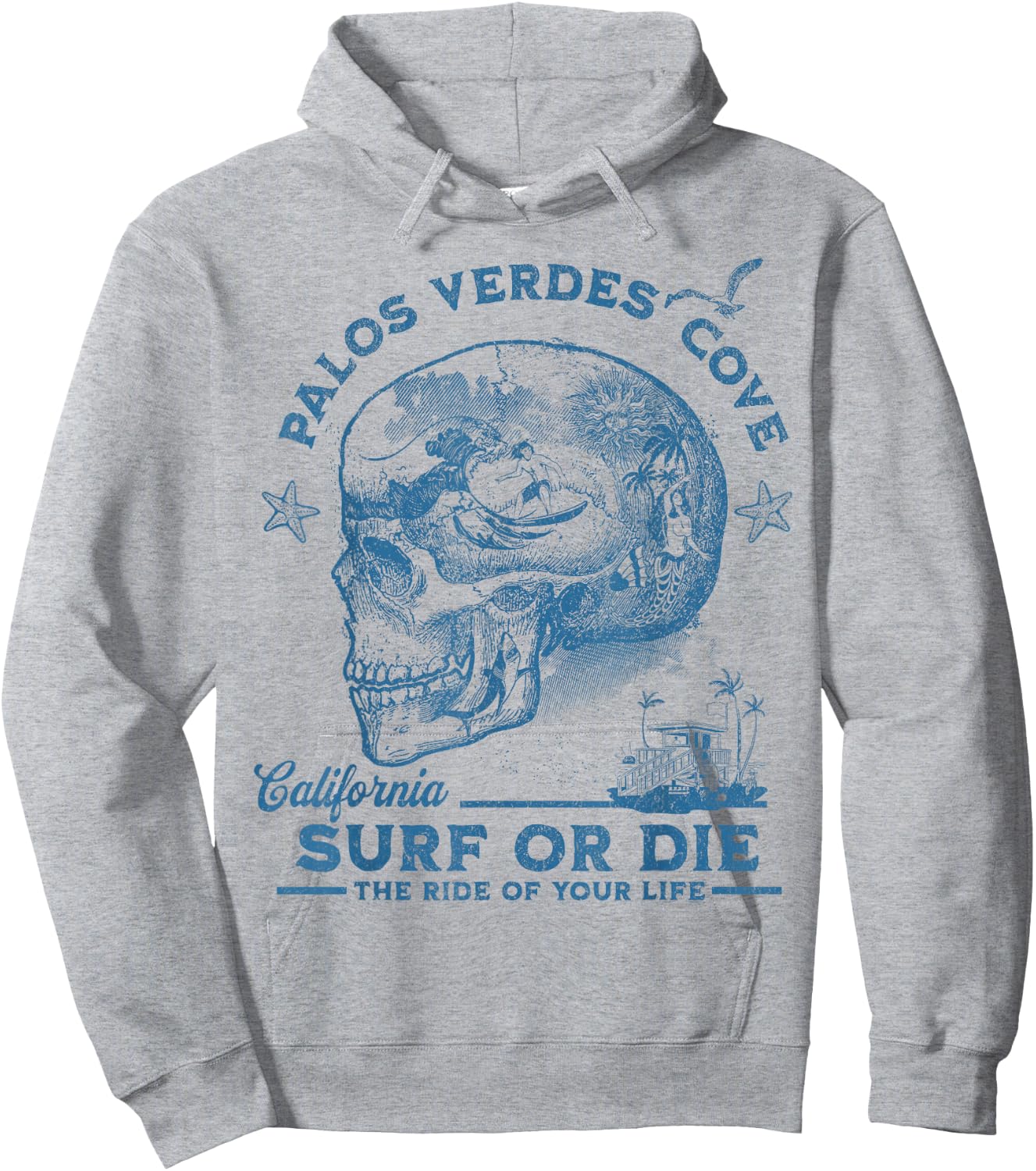 Palos Verdes Beach Surfing Girl Pacific Ocean Surf Board Men Hoodie - Hoodie | Ash